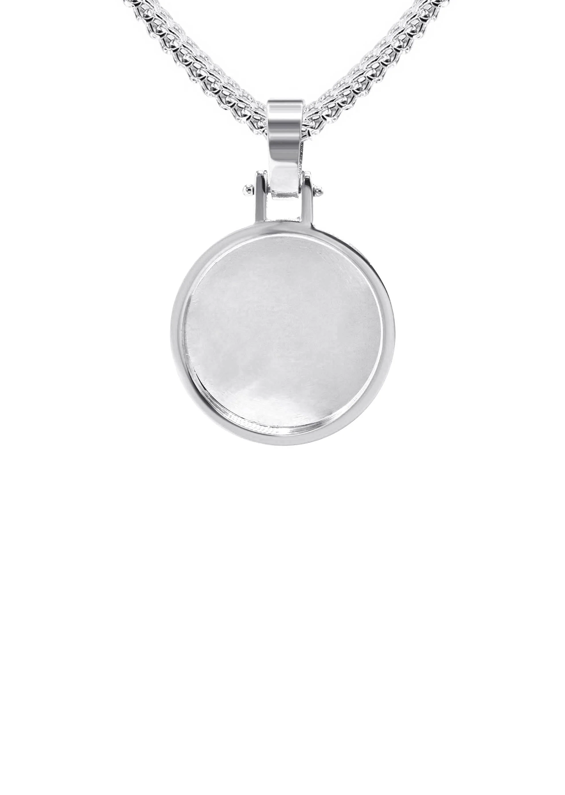 10K/14K White Gold Small Round Picture Pendant Necklace - Image 2