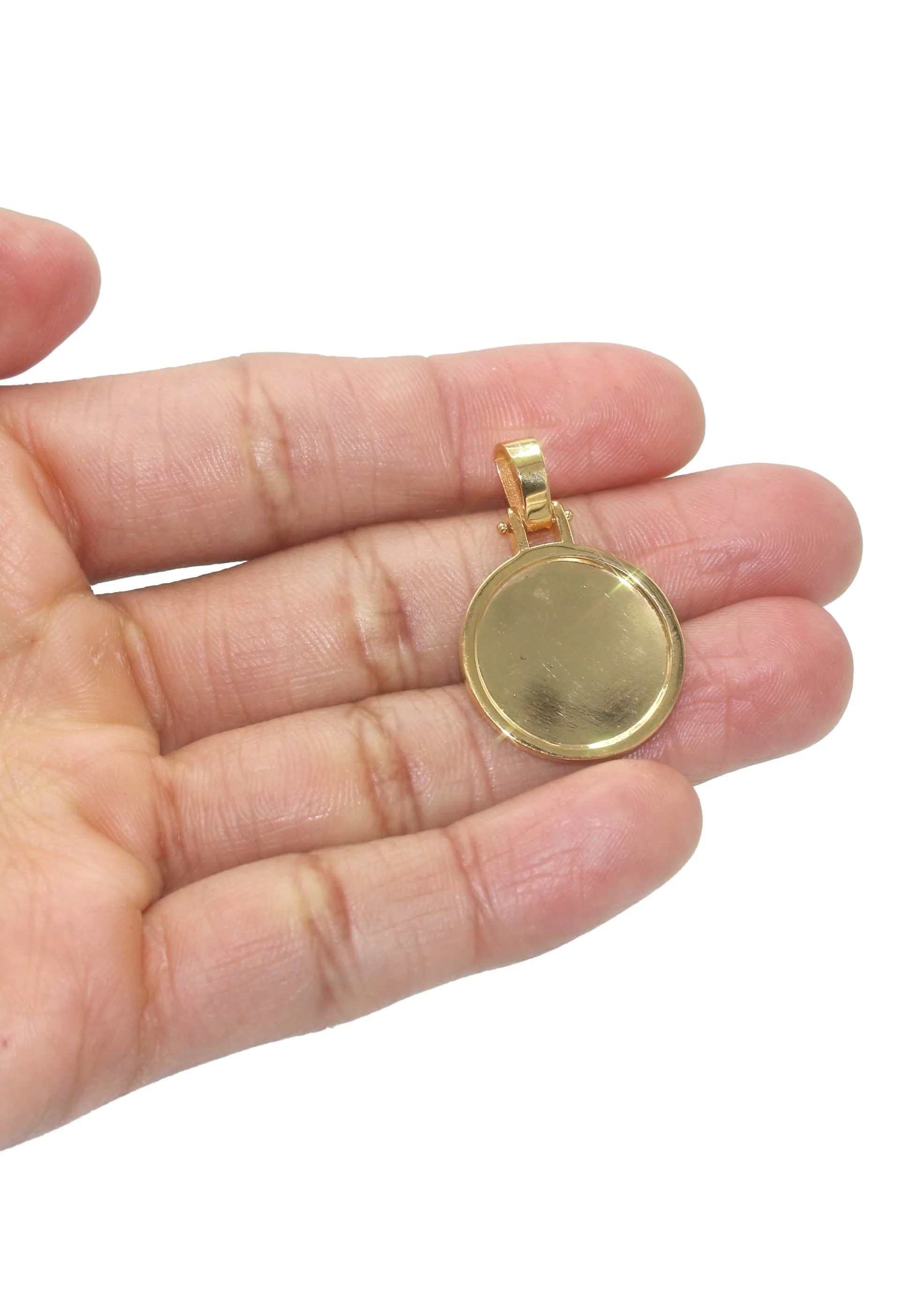 10K/14K Yellow Gold Small Round Picture Pendant Necklace - Image 5