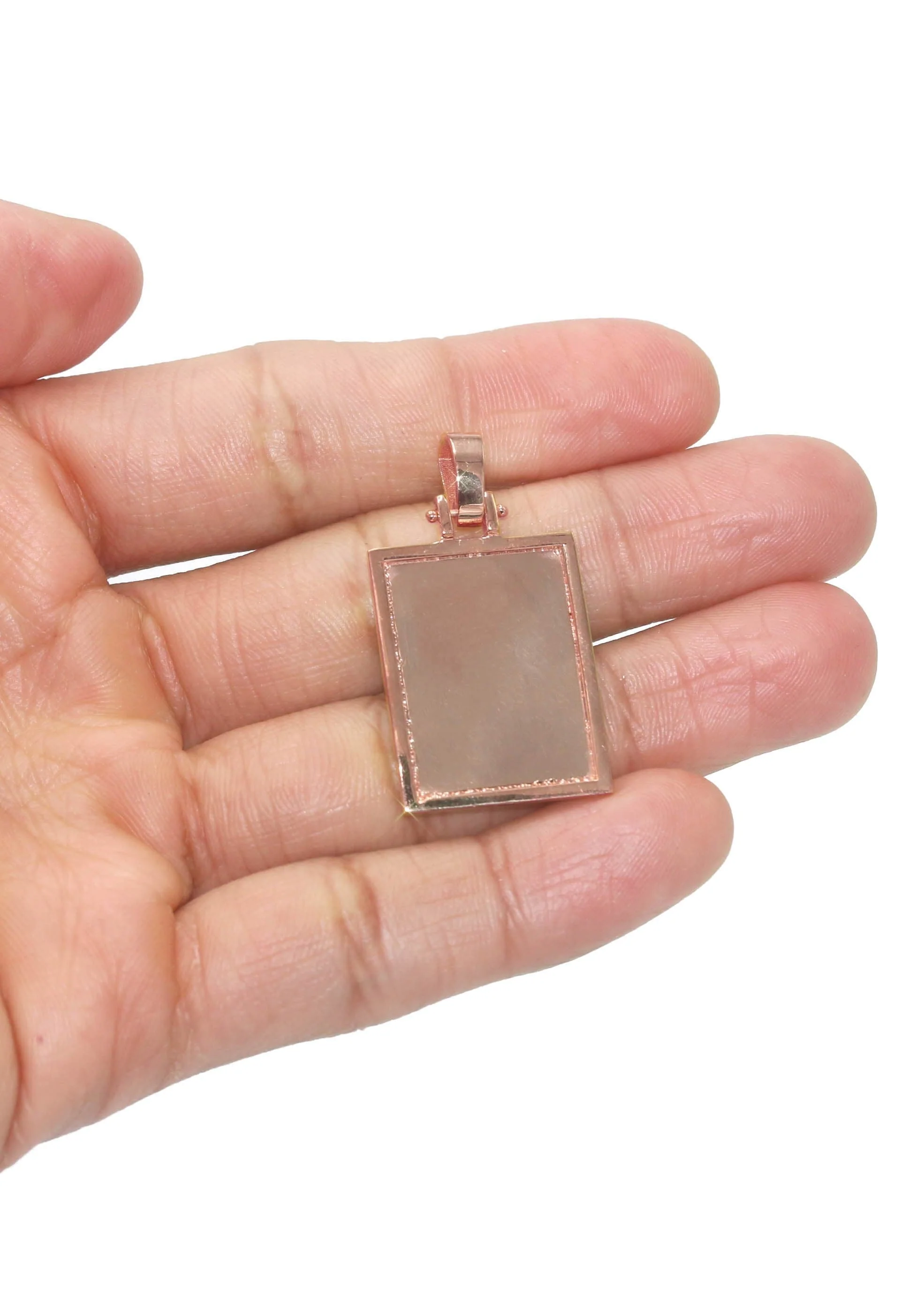 10K/14K Rose Gold Small Rectangle Picture Pendant Necklace - Image 5