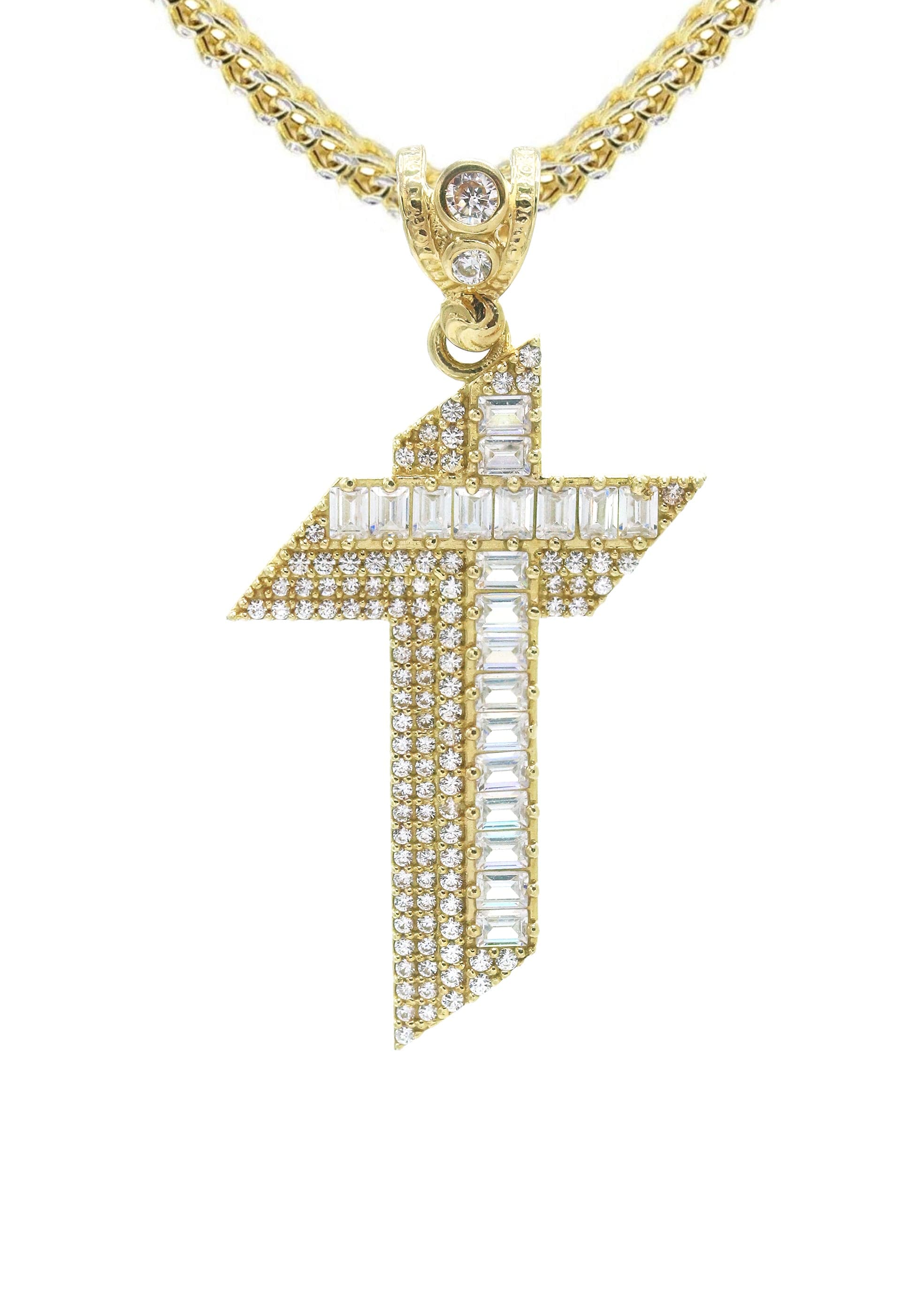 10K Yellow Gold  Baguette Cross Necklace | Appx. 15 Grams - Image 2
