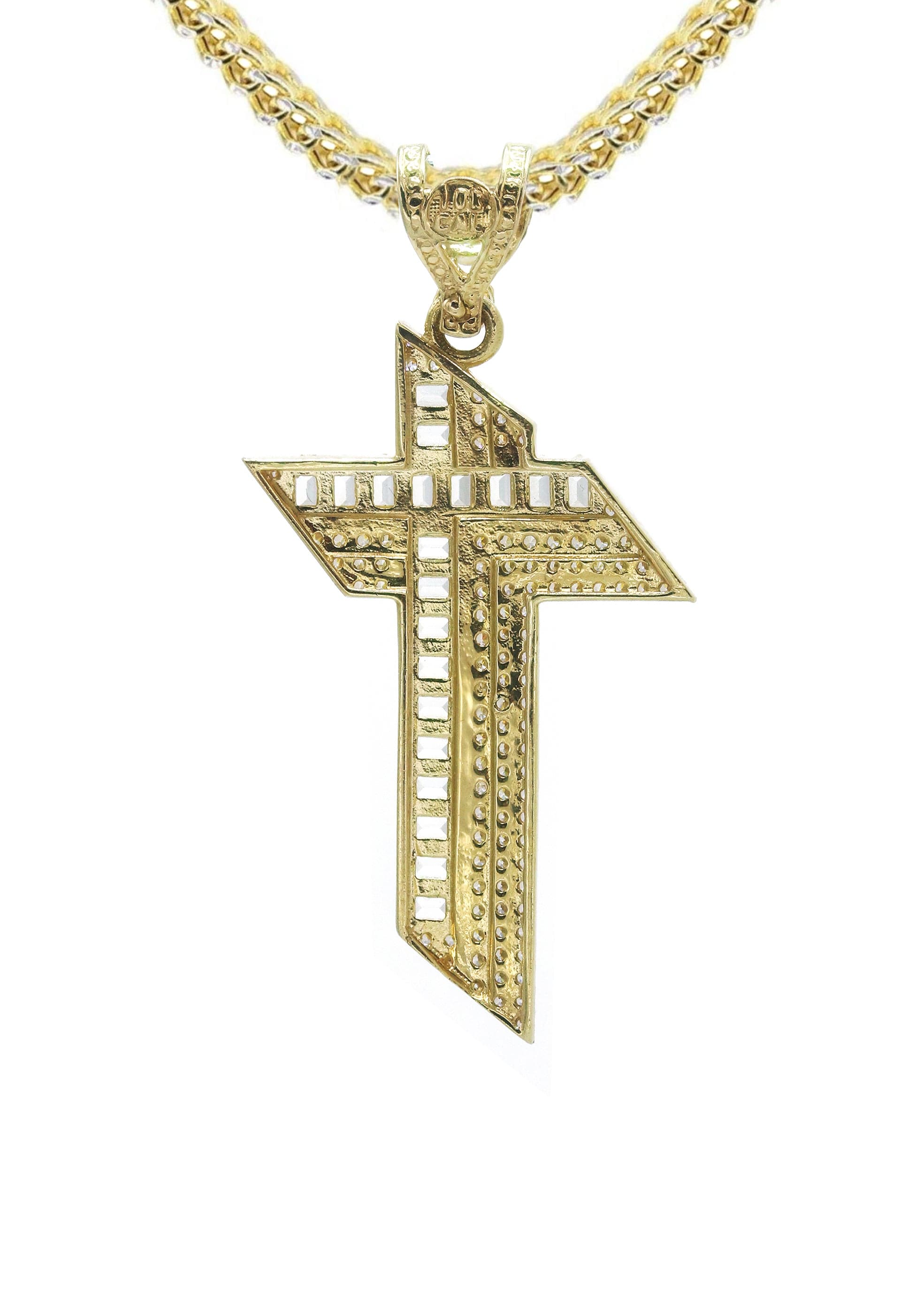 10K Yellow Gold  Baguette Cross Necklace | Appx. 15 Grams - Image 3