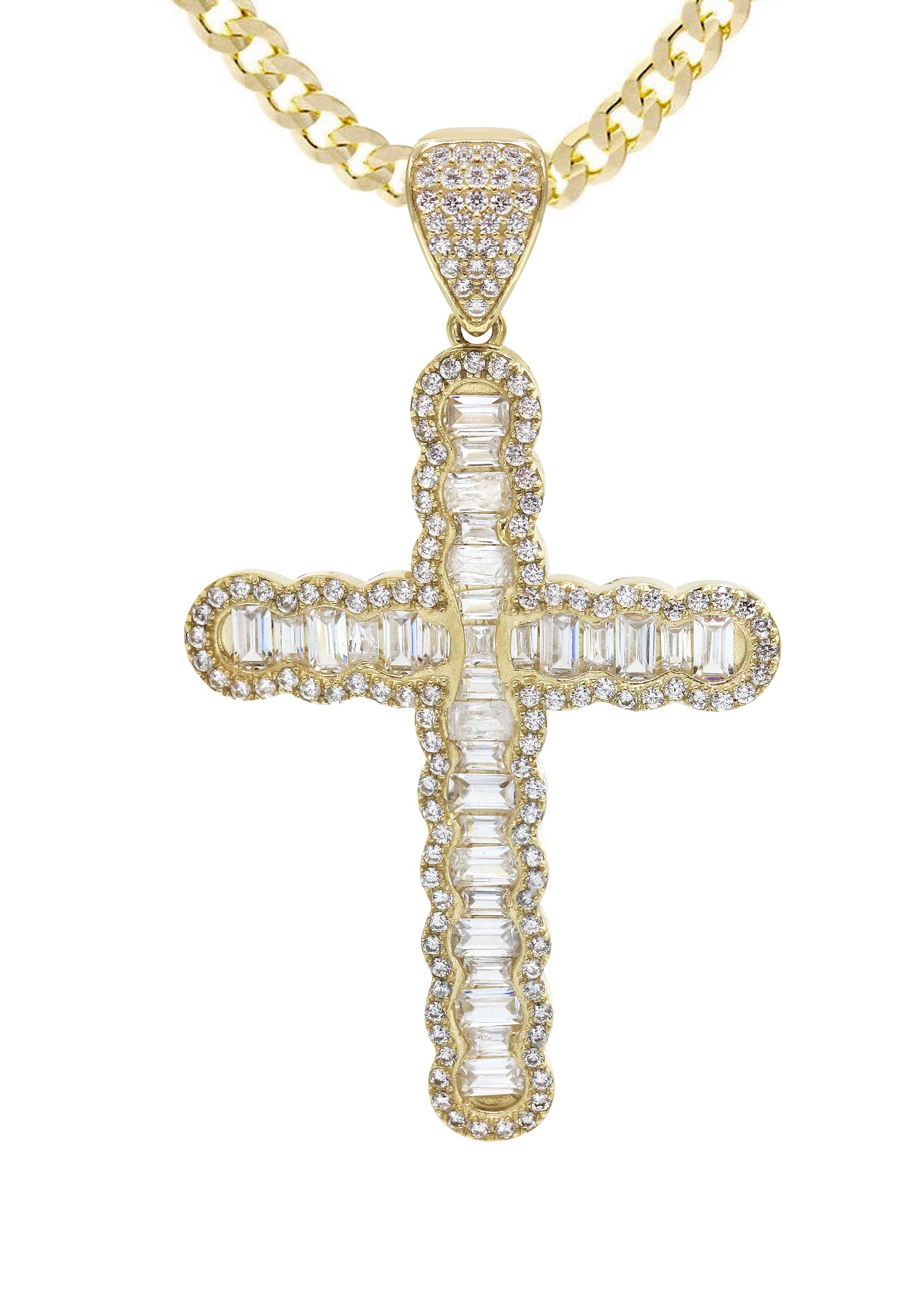 10K Yellow Gold  Baguette Cross Necklace | Appx. 15.6 Grams - Image 2
