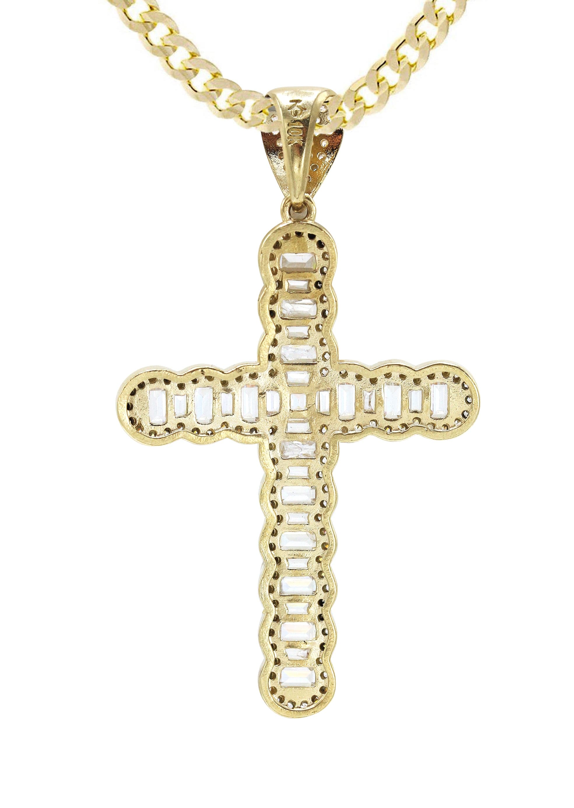 10K Yellow Gold  Baguette Cross Necklace | Appx. 15.6 Grams - Image 3