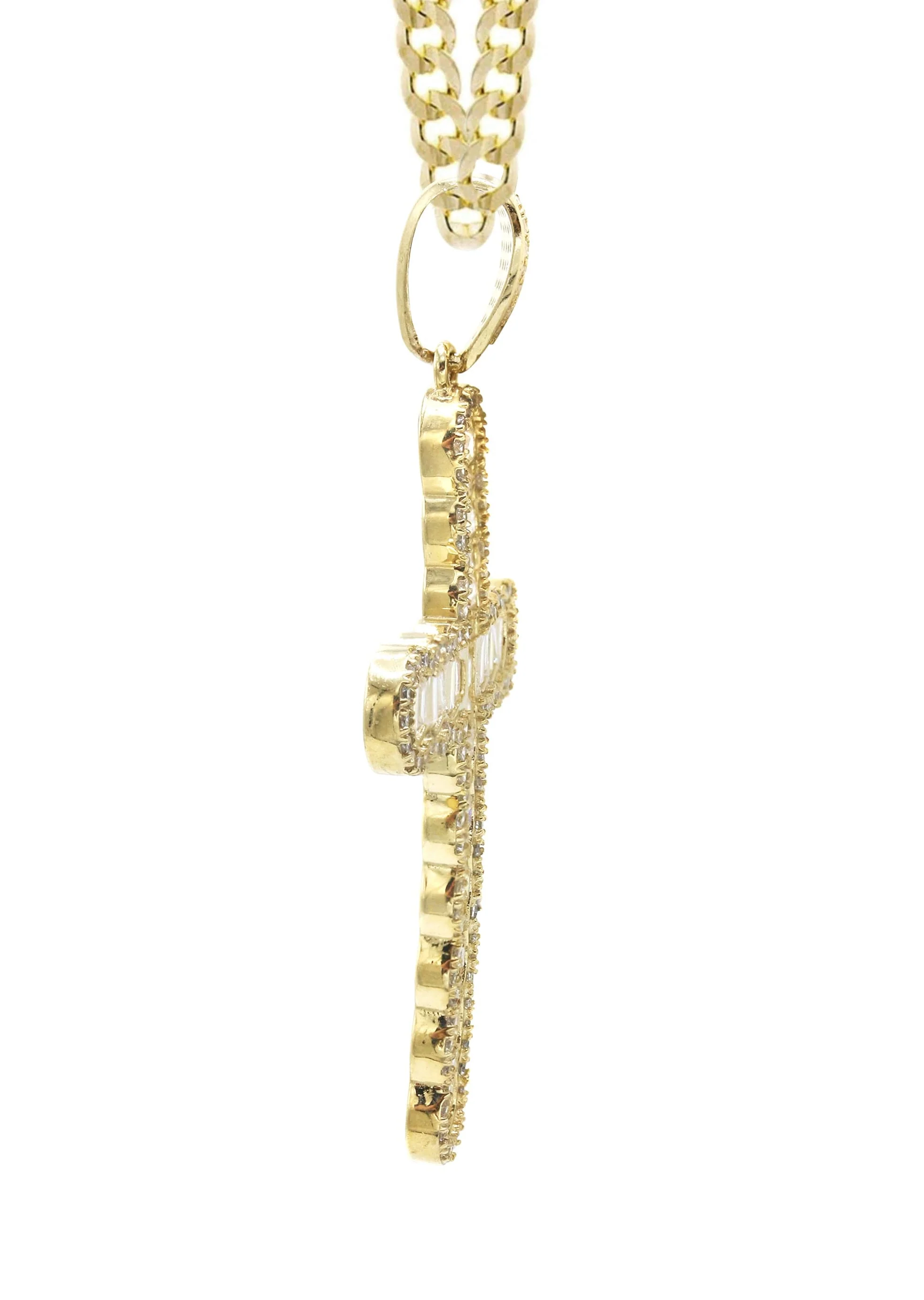 10K Yellow Gold  Baguette Cross Necklace | Appx. 15.6 Grams - Image 4