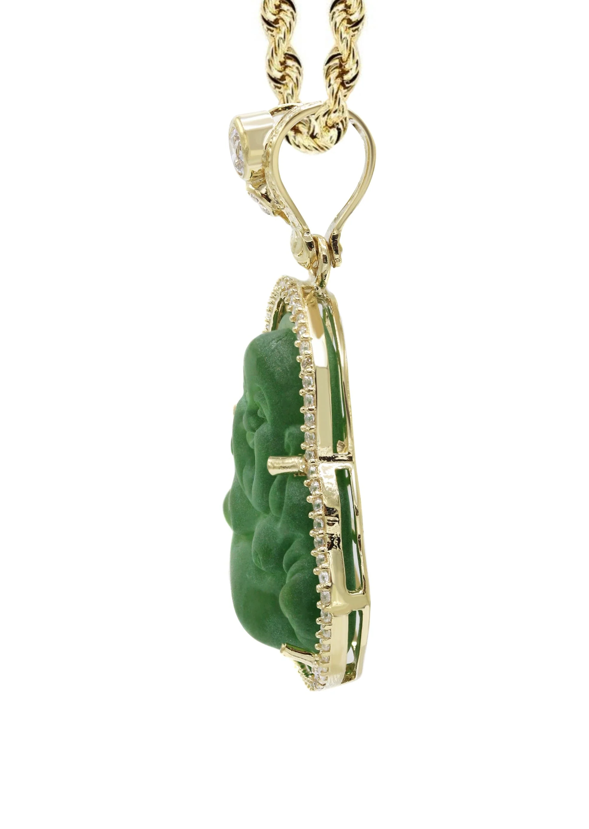 10K Yellow Gold Green Buddha Necklace | Appx. 21.6 Grams - Image 4