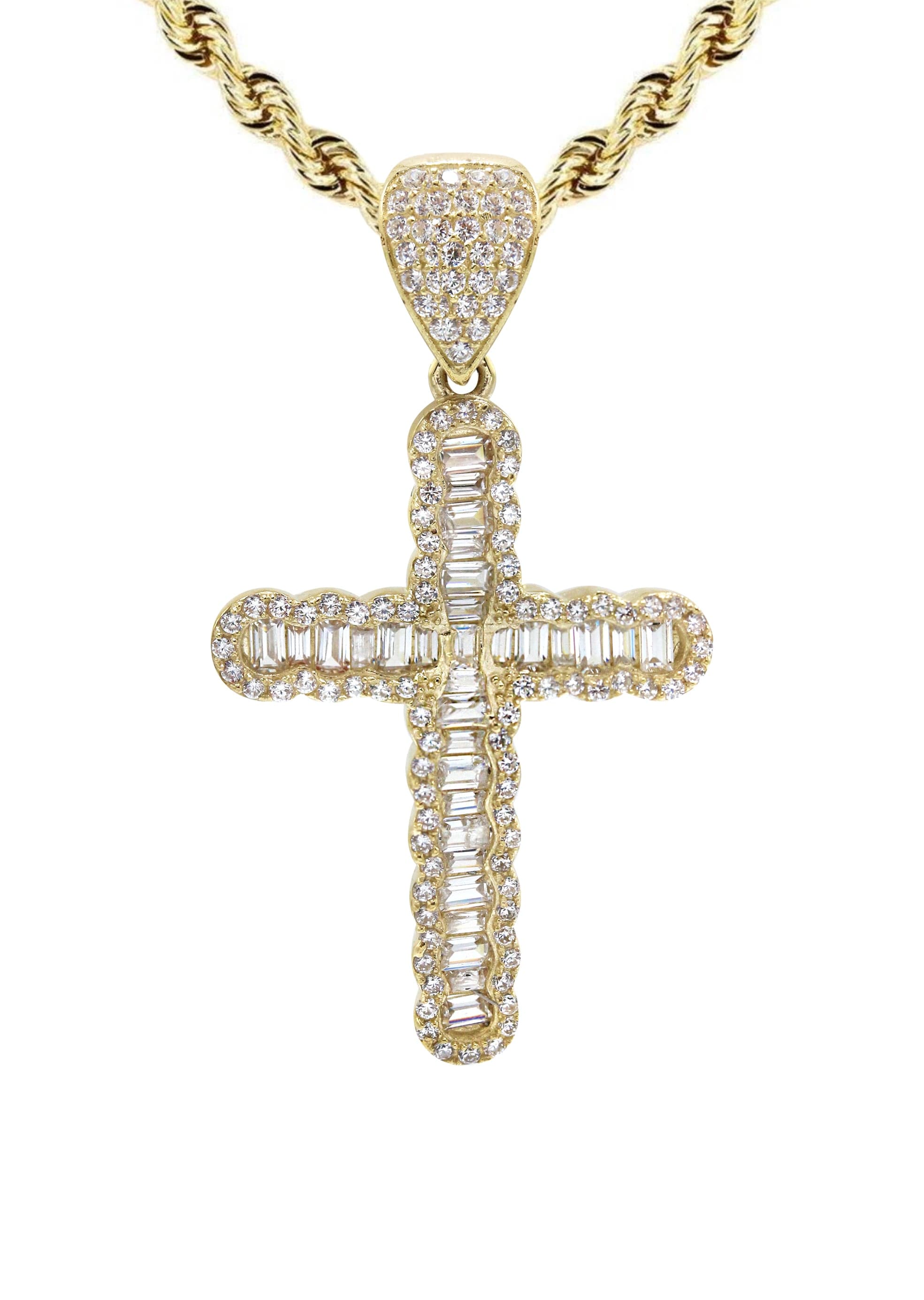 10K Yellow Gold  Baguette Cross Necklace | Appx. 13.7 Grams - Image 2