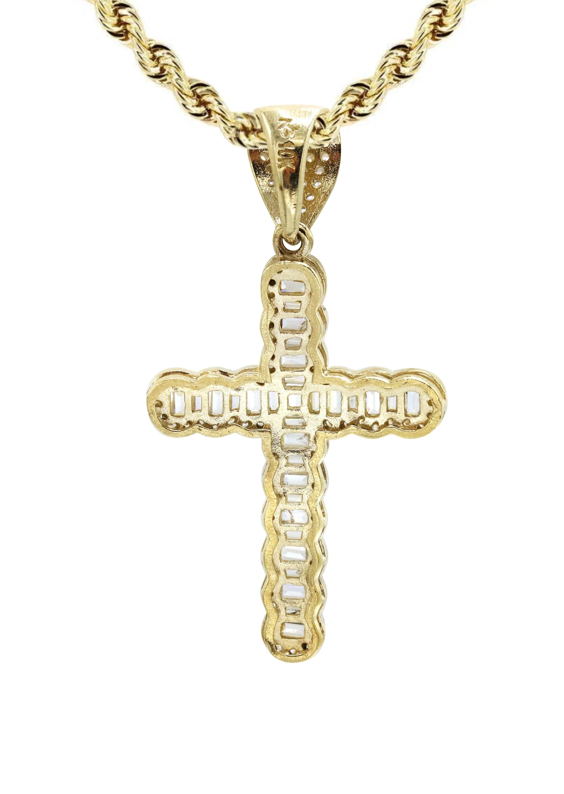 10K Yellow Gold  Baguette Cross Necklace | Appx. 13.7 Grams - Image 3