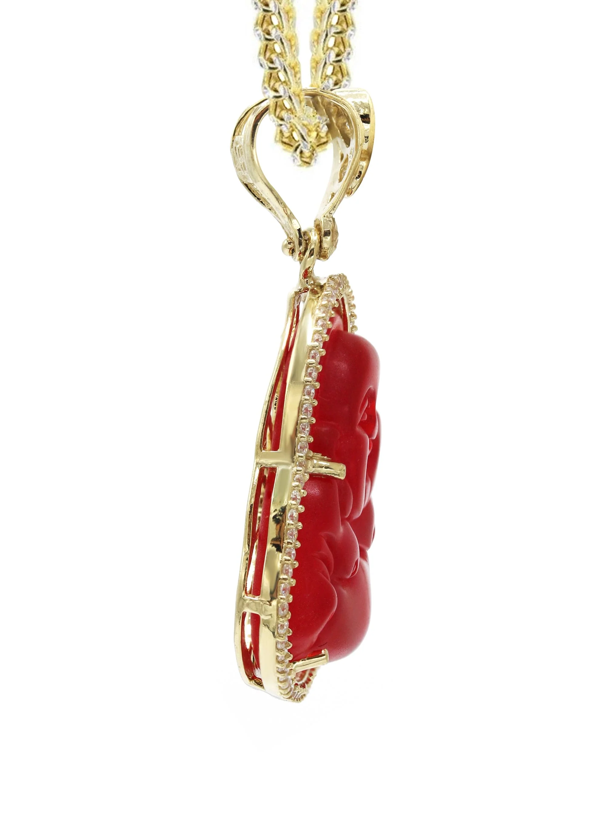 10K Yellow Gold Red Buddha Necklace | Appx. 22.5 Grams - Image 4
