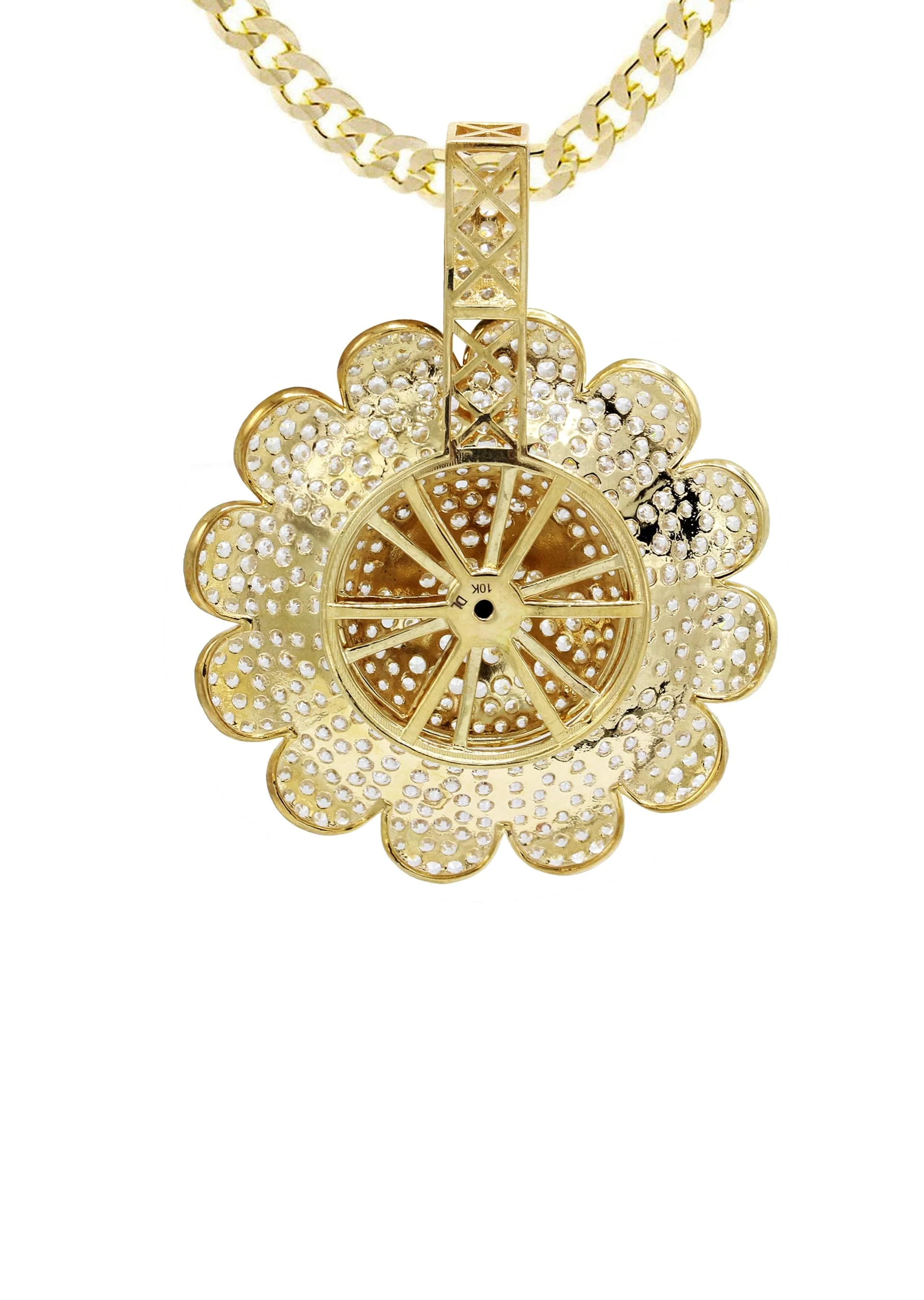10K Yellow Gold Sunflower Spinner Necklace | Appx. 18.8 Grams - Image 4