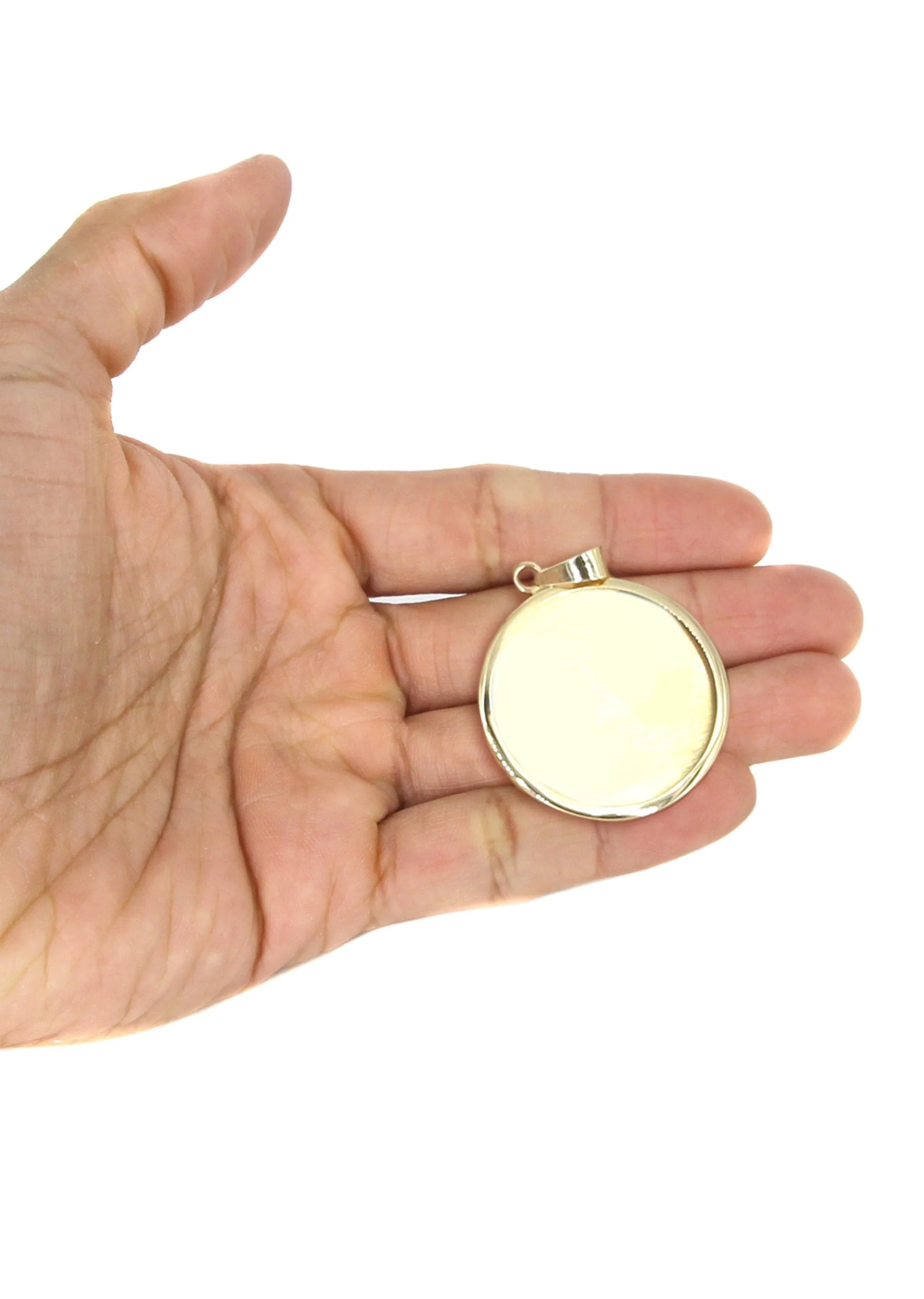 14K Yellow Gold Round Picture Pendant Necklace | Appx. 1.5 Inches - Image 5