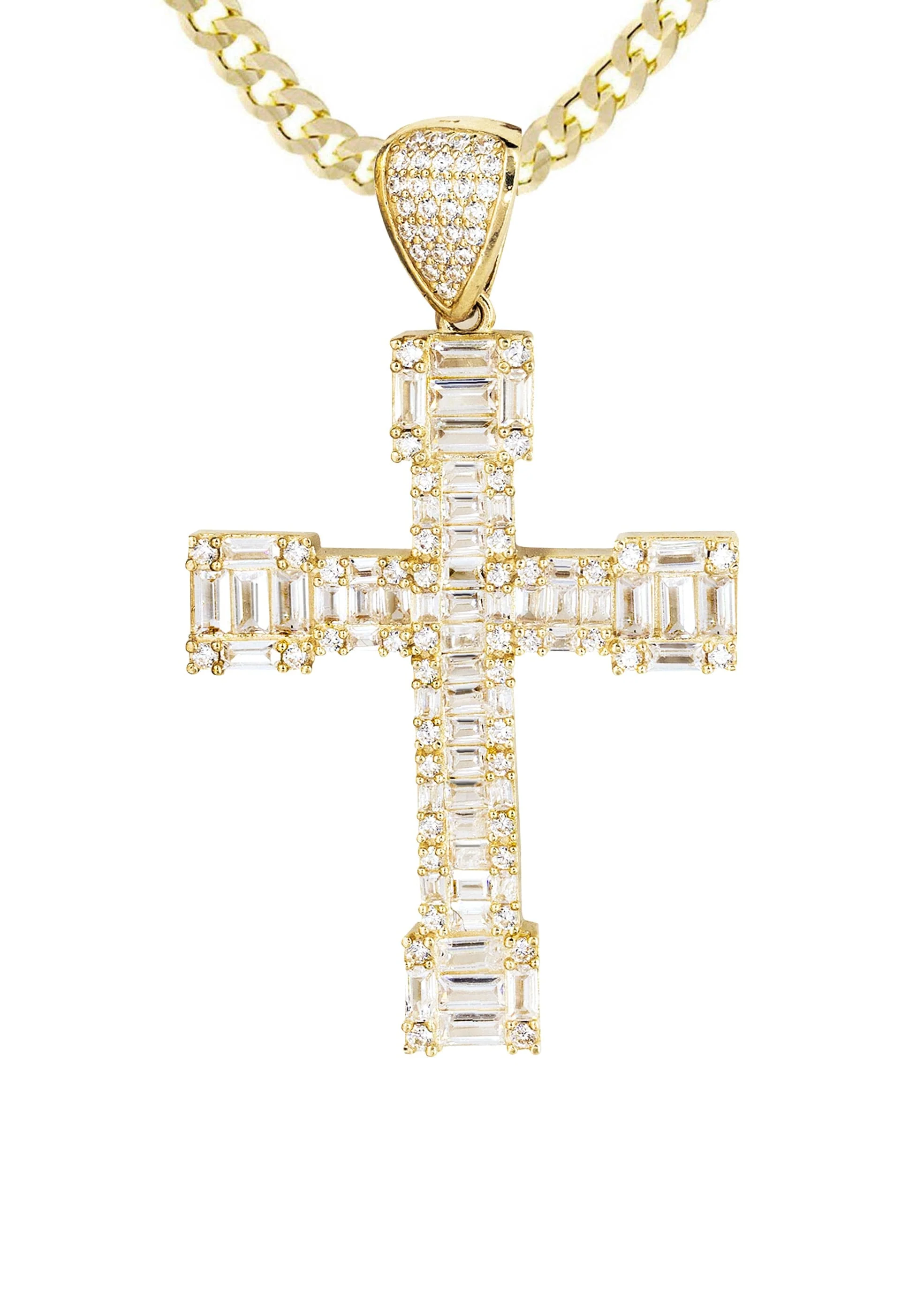 10K Yellow Gold Baguette Cross Necklace | Appx. 14.7 Grams - Image 2