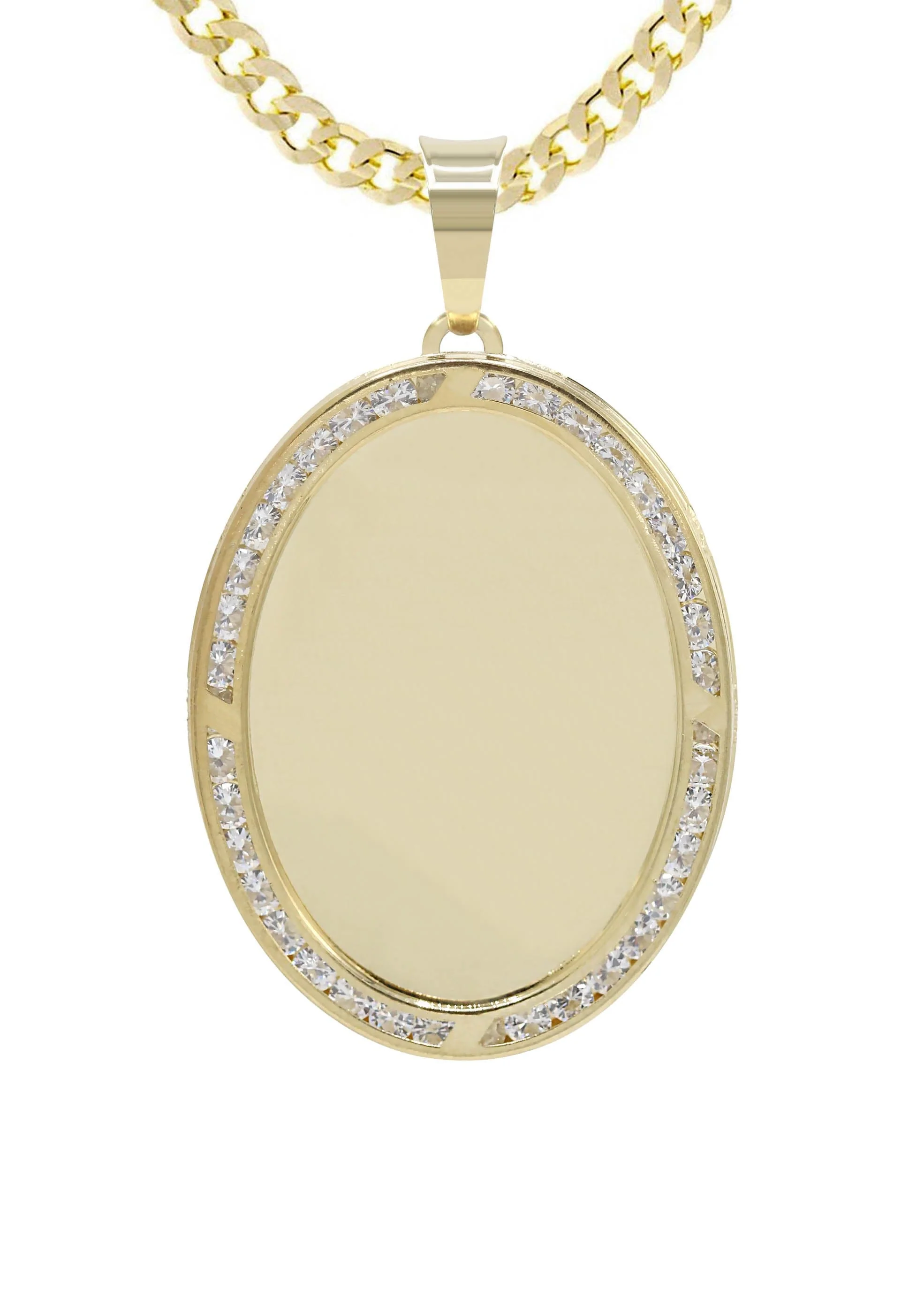 10K Yellow Gold Cz Oval Picture Pendant Necklace | Appx. 13.7 Grams - Image 2