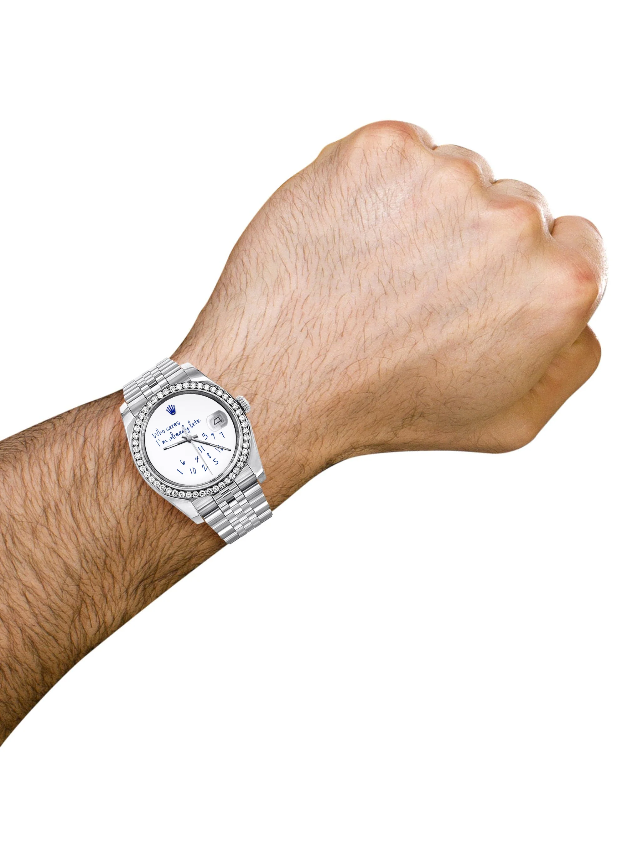 116200 | Hidden Clasp | Diamond Rolex Datejust Watch | 36Mm | "Who Cares I'm Already Late" Custom Dial | Jubilee Band - Image 6