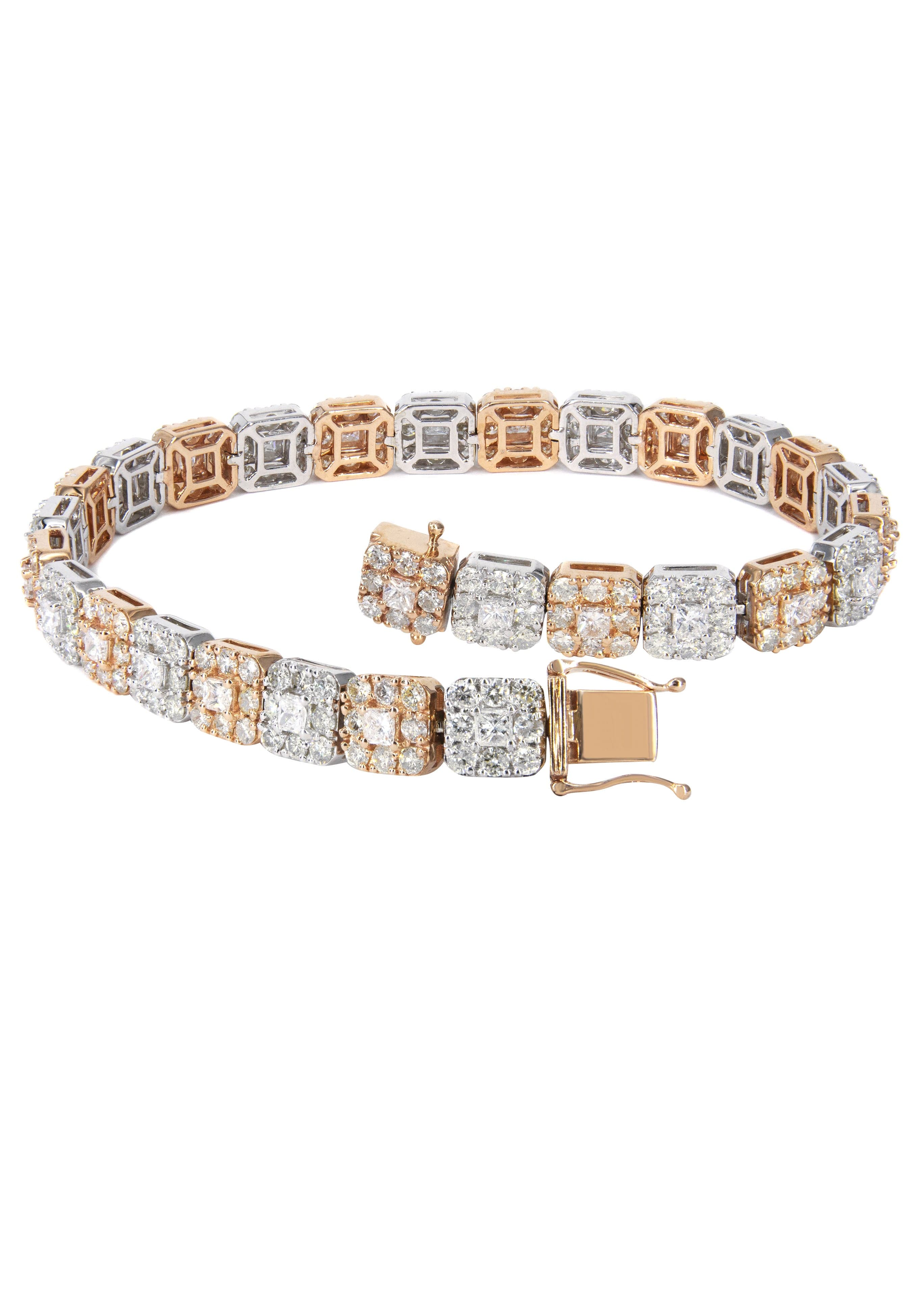 14K Two Tone Diamond Cluster Tennis Bracelet | 26.91 Grams | 11.64 Carats - Image 2