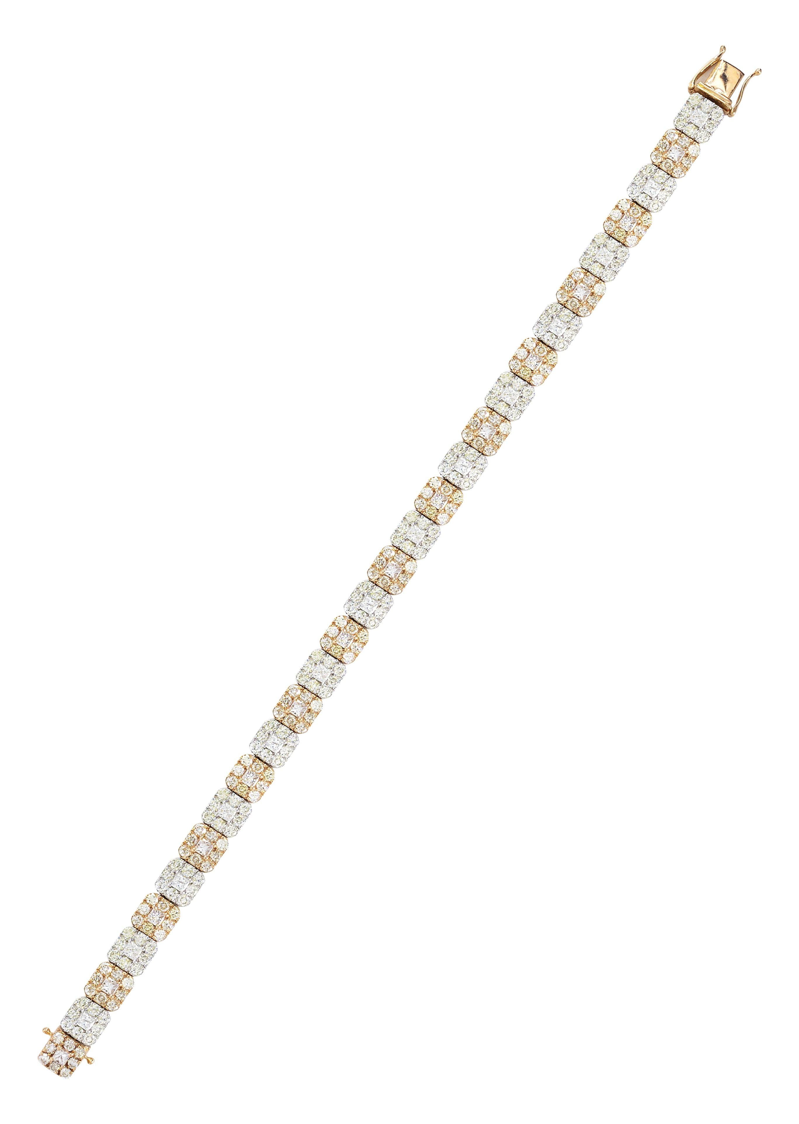 14K Two Tone Diamond Cluster Tennis Bracelet | 26.91 Grams | 11.64 Carats - Image 3