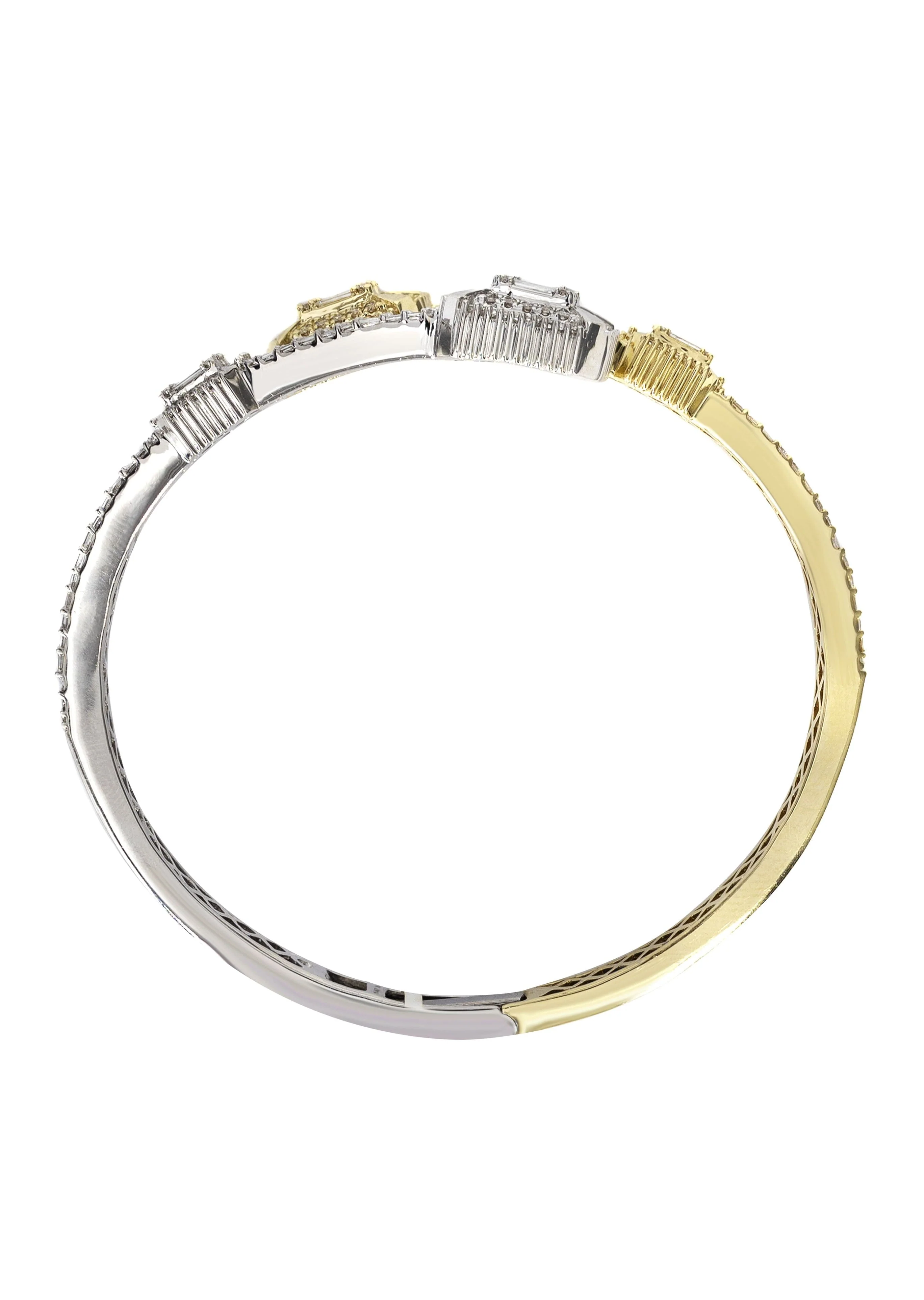 14K Two Tone Diamond Baguette Bangle Bracelet | 29.66 Grams | 4.45 Carats - Image 3