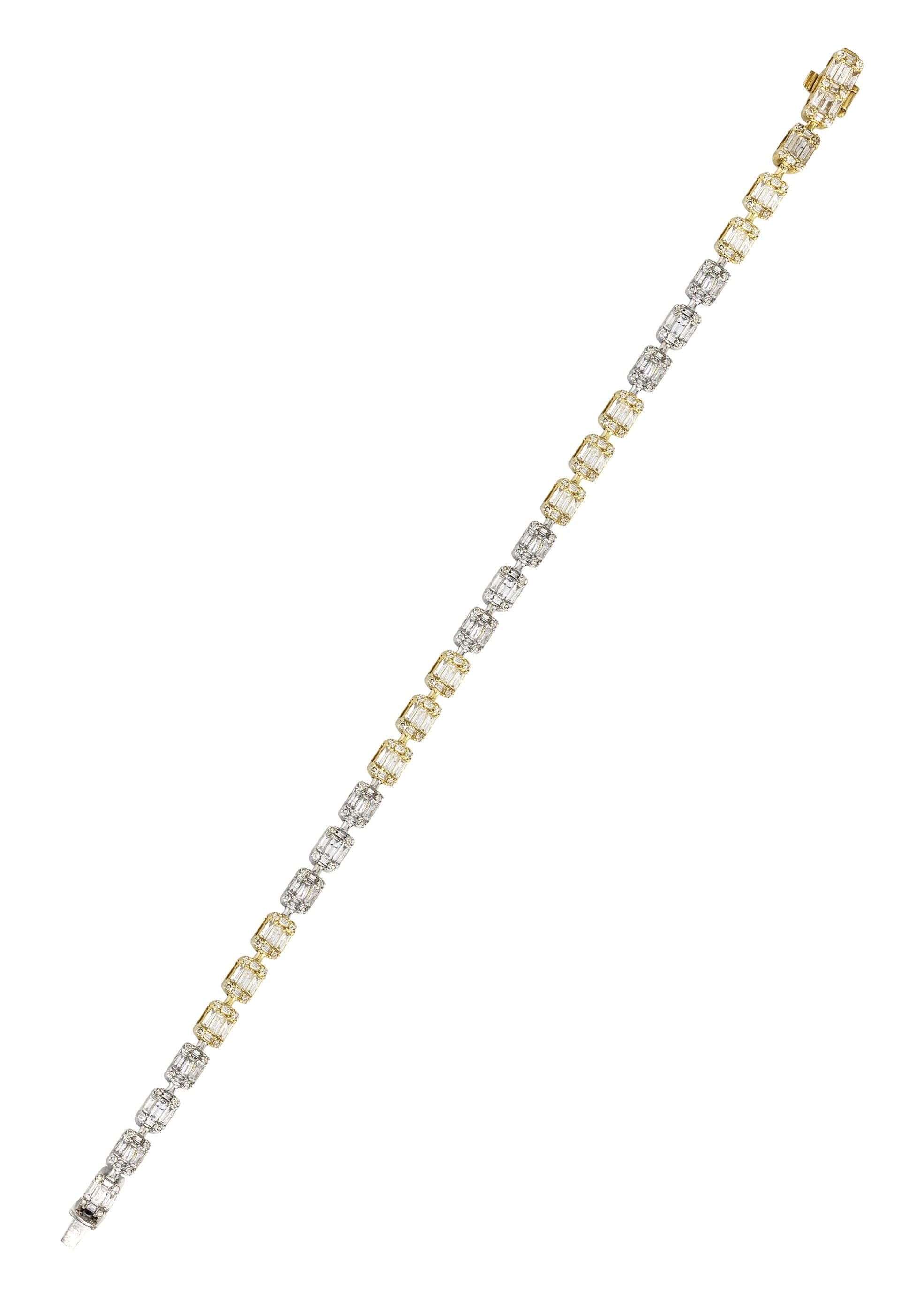 14K Two Tone Diamond Baguette Tennis Bracelet | 4.21 Carats - Image 3