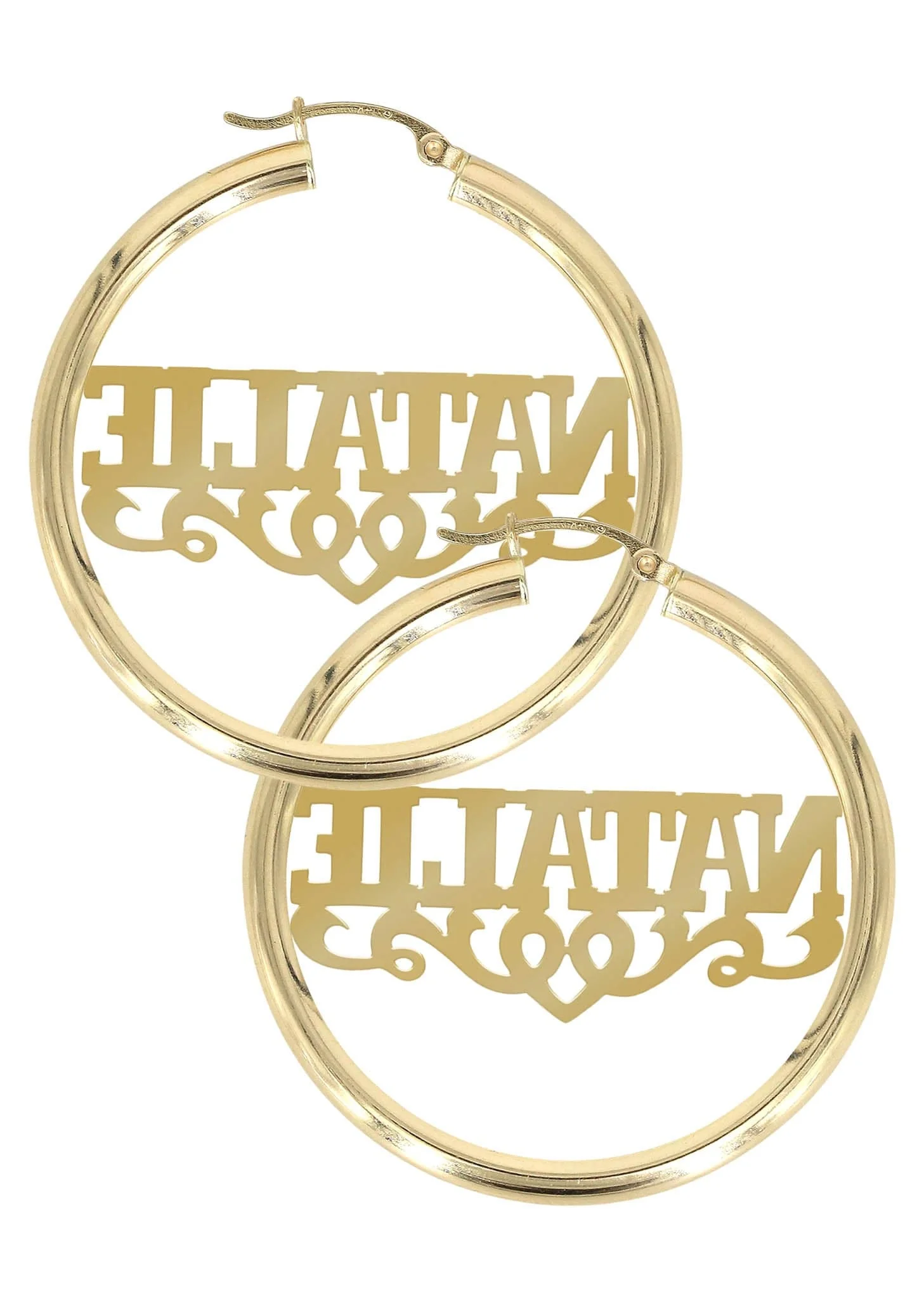 14K Ladies Diamond Cut Name Plate Hoop Earrings - Image 2