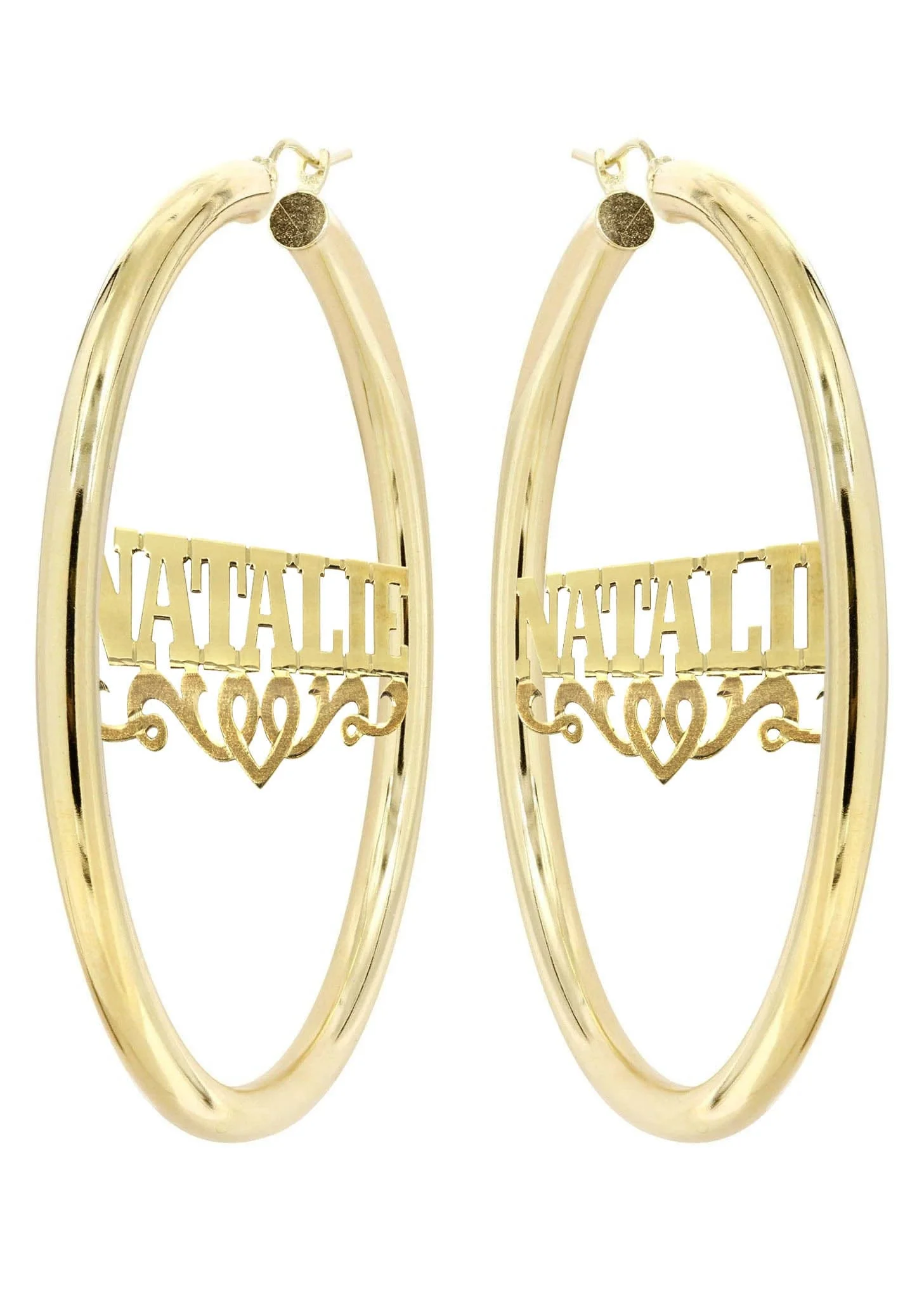 14K Ladies Diamond Cut Name Plate Hoop Earrings - Image 3