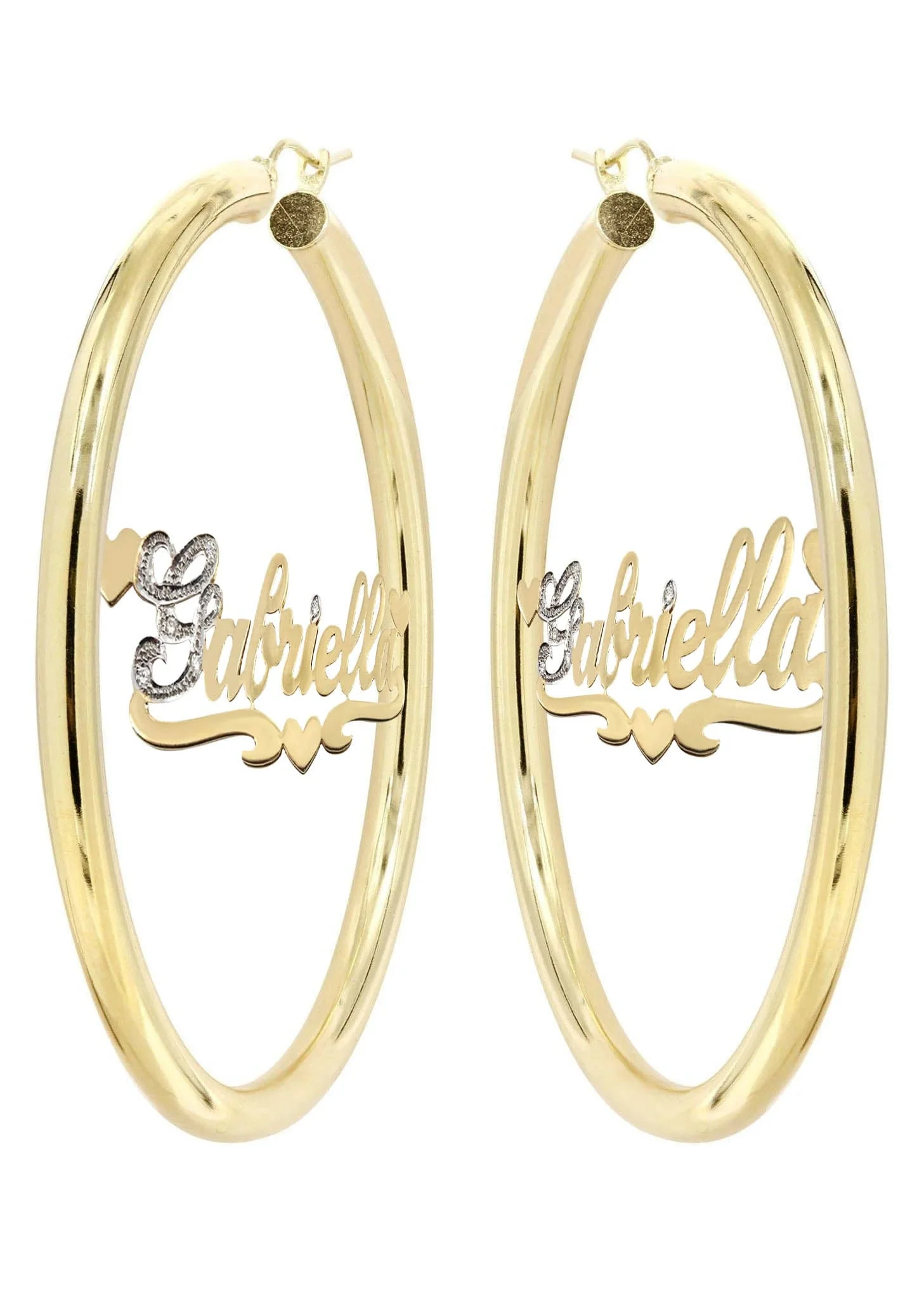 14K Ladies Two Tone  Name Plate Hoop Earrings - Image 3