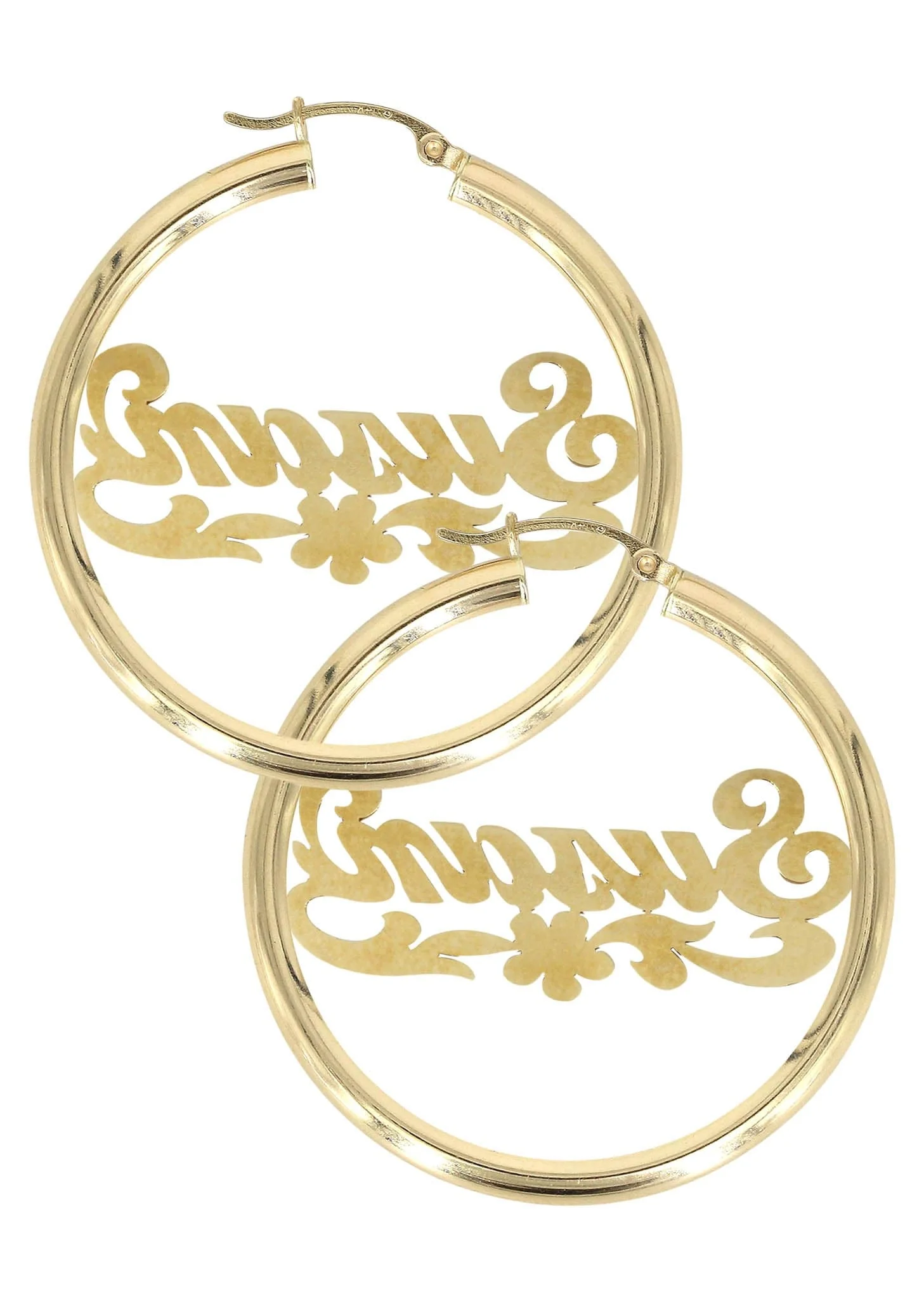 14K Ladies Diamond Cut Name Plate Hoop Earrings - Image 2