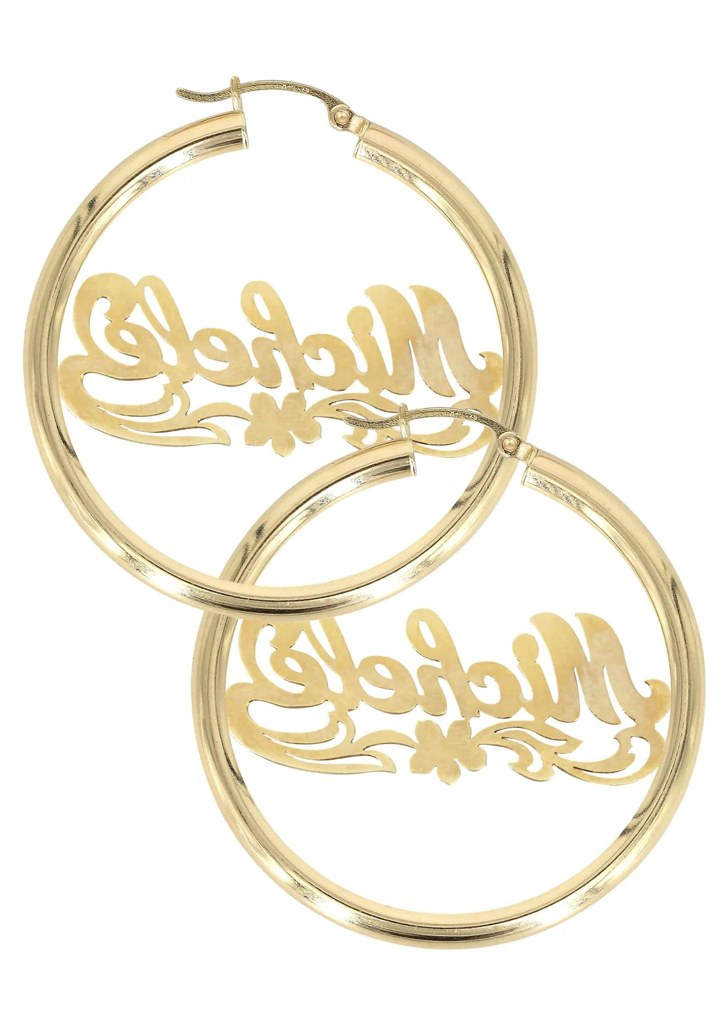 14K Ladies Diamond Cut Name Plate Hoop Earrings - Image 2