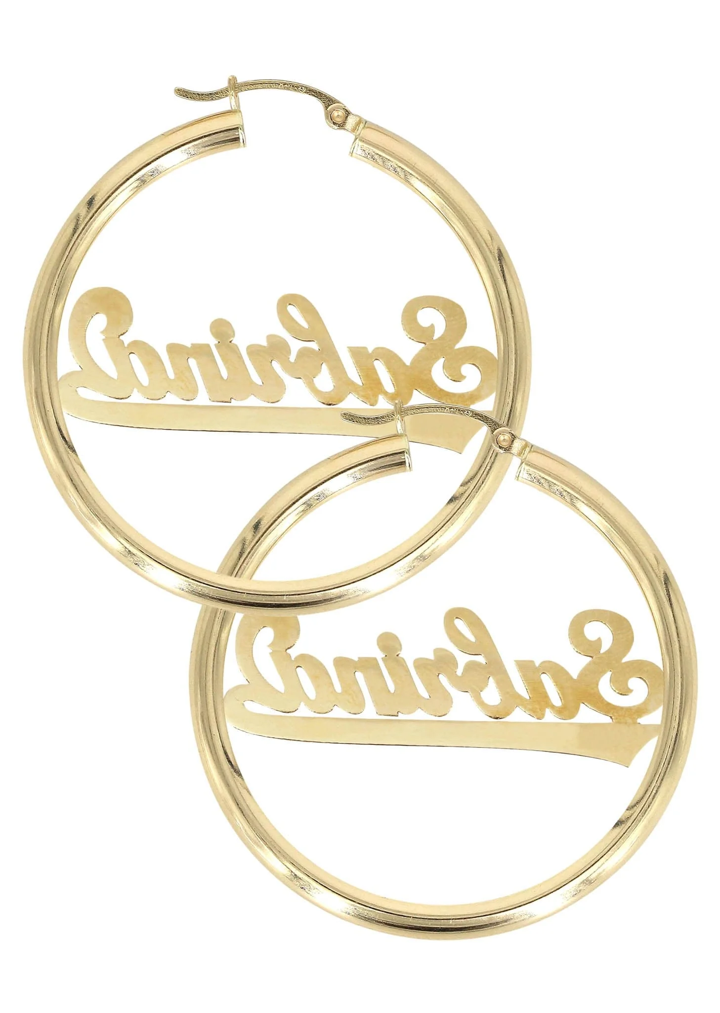 14K Ladies Diamond Cut Name Plate Hoop Earrings - Image 2