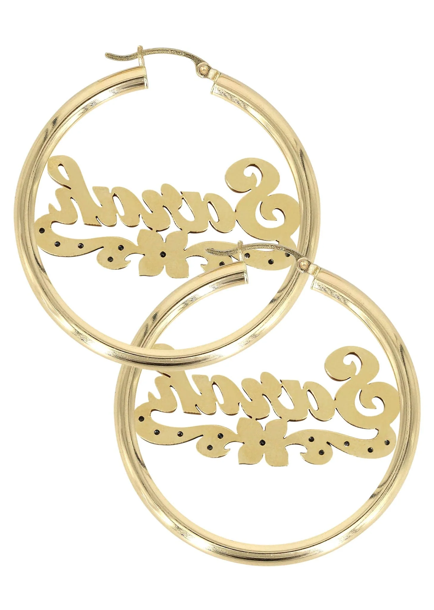 14K Ladies Two Tone Name Plate Hoop Earrings - Image 2