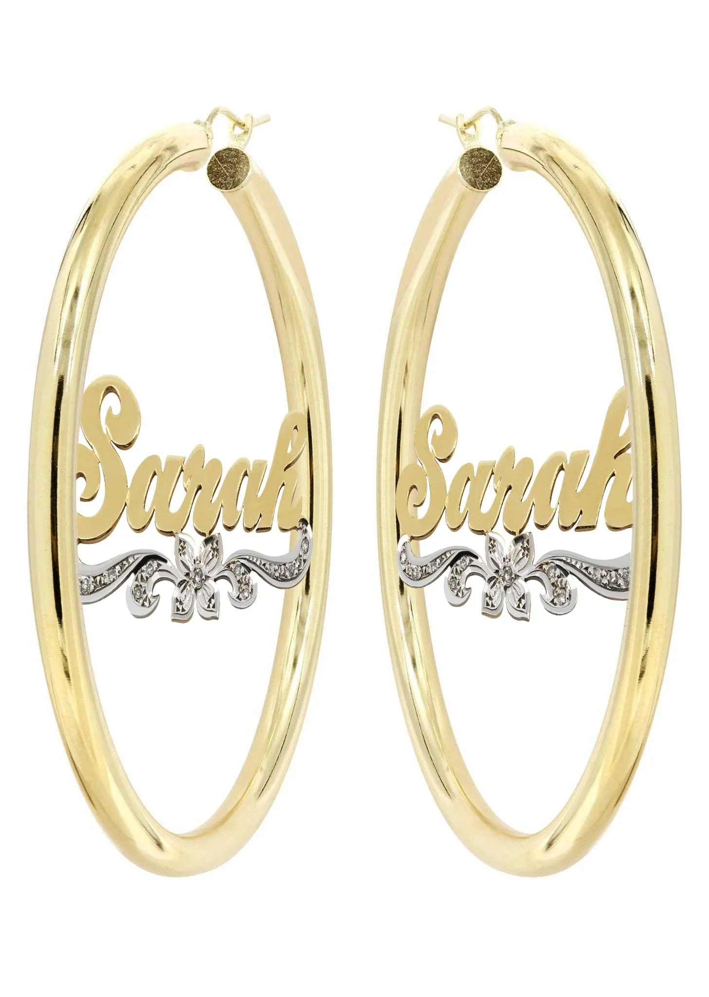 14K Ladies Two Tone Name Plate Hoop Earrings - Image 3