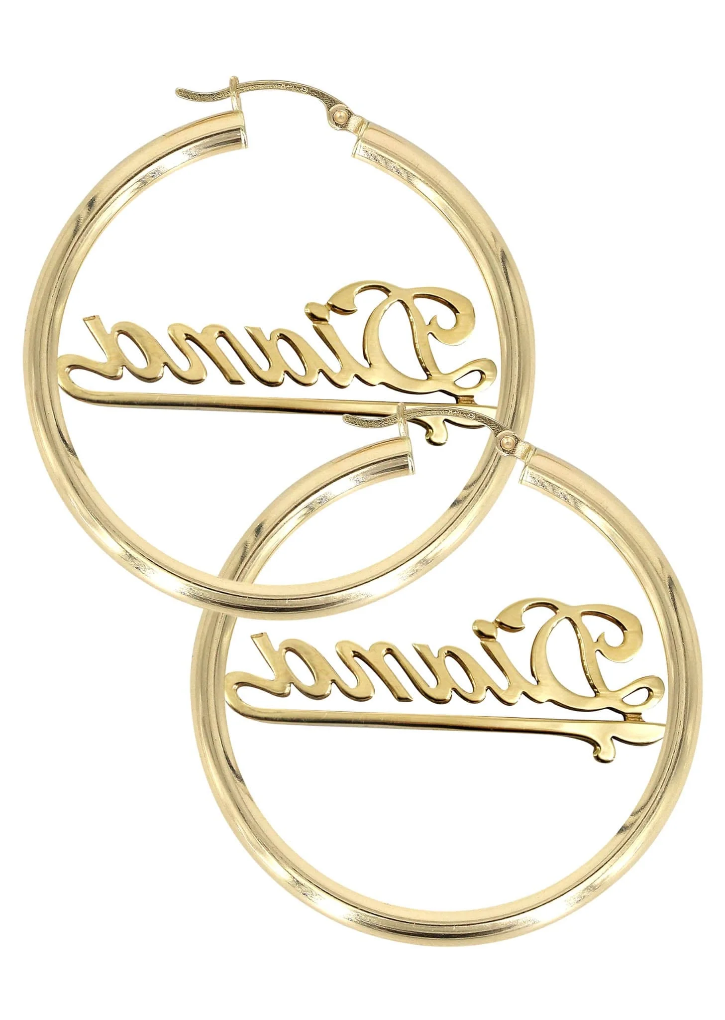 14K Ladies Plain Gold Name Plate Hoop Earrings - Image 2