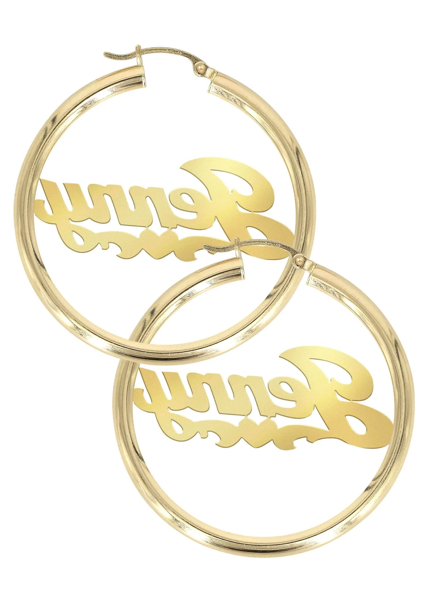 14K Ladies Plain Heart Name Plate Hoop Earrings - Image 2