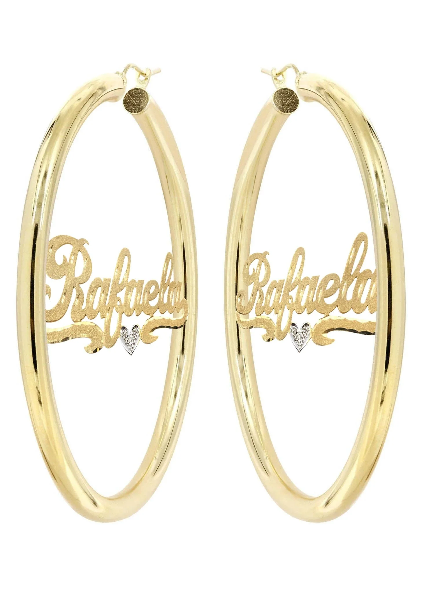 14K Ladies Diamond Cut with Diamond Name Plate Hoop Earrings - Image 3