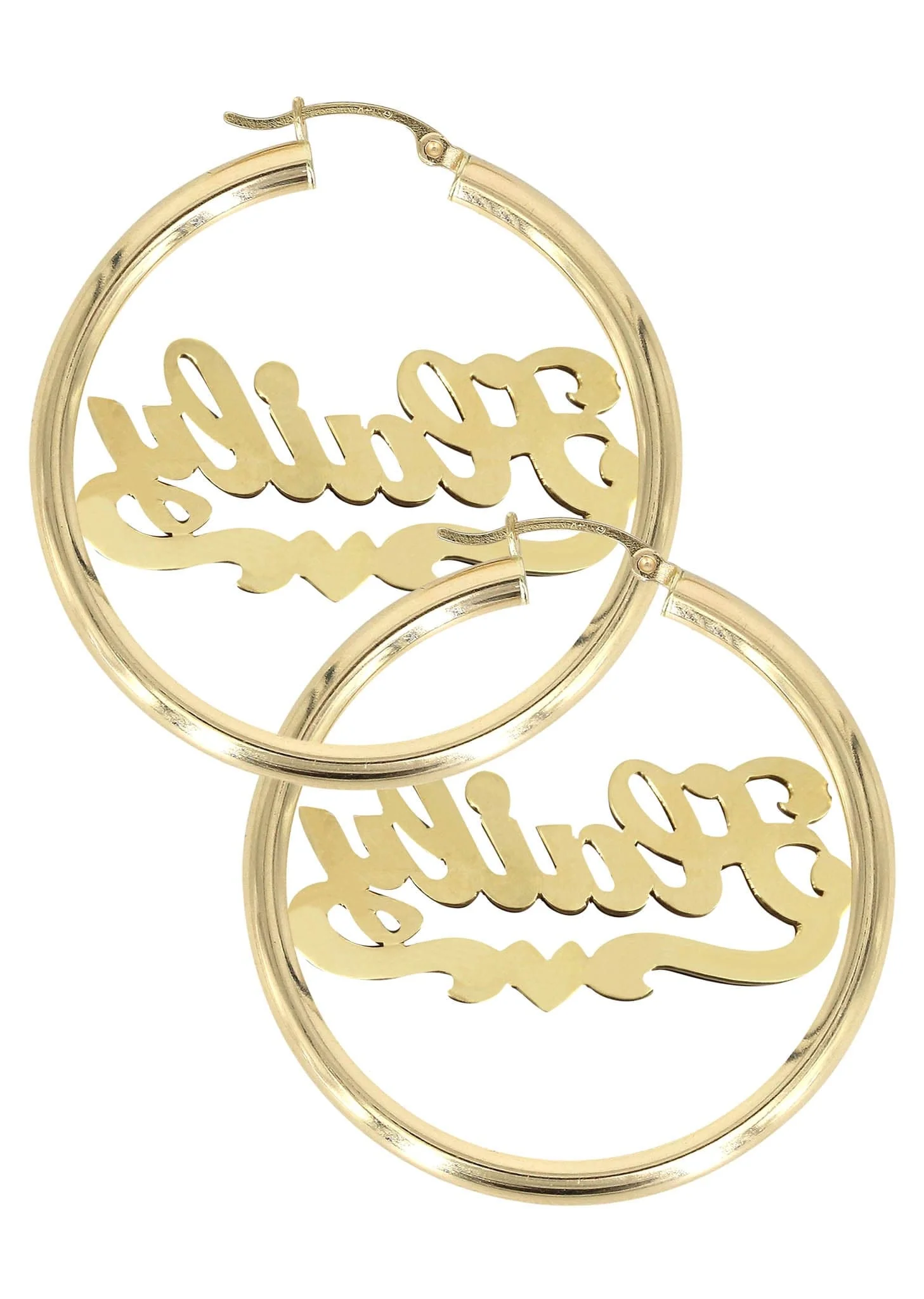 14K Ladies Diamond Cut with Diamonds Name Plate Hoop Earrings - Image 2