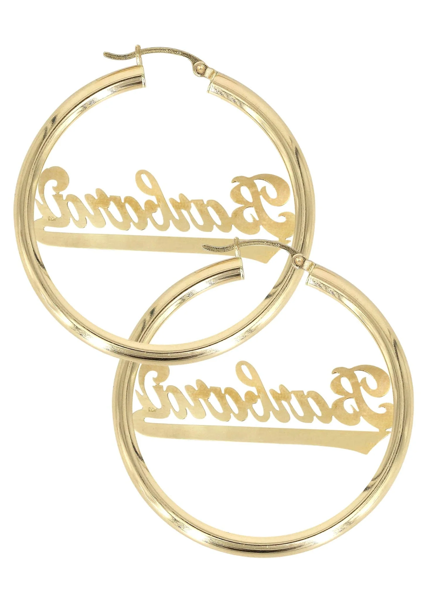 14K Ladies Script Name Plate Hoop Earrings - Image 2