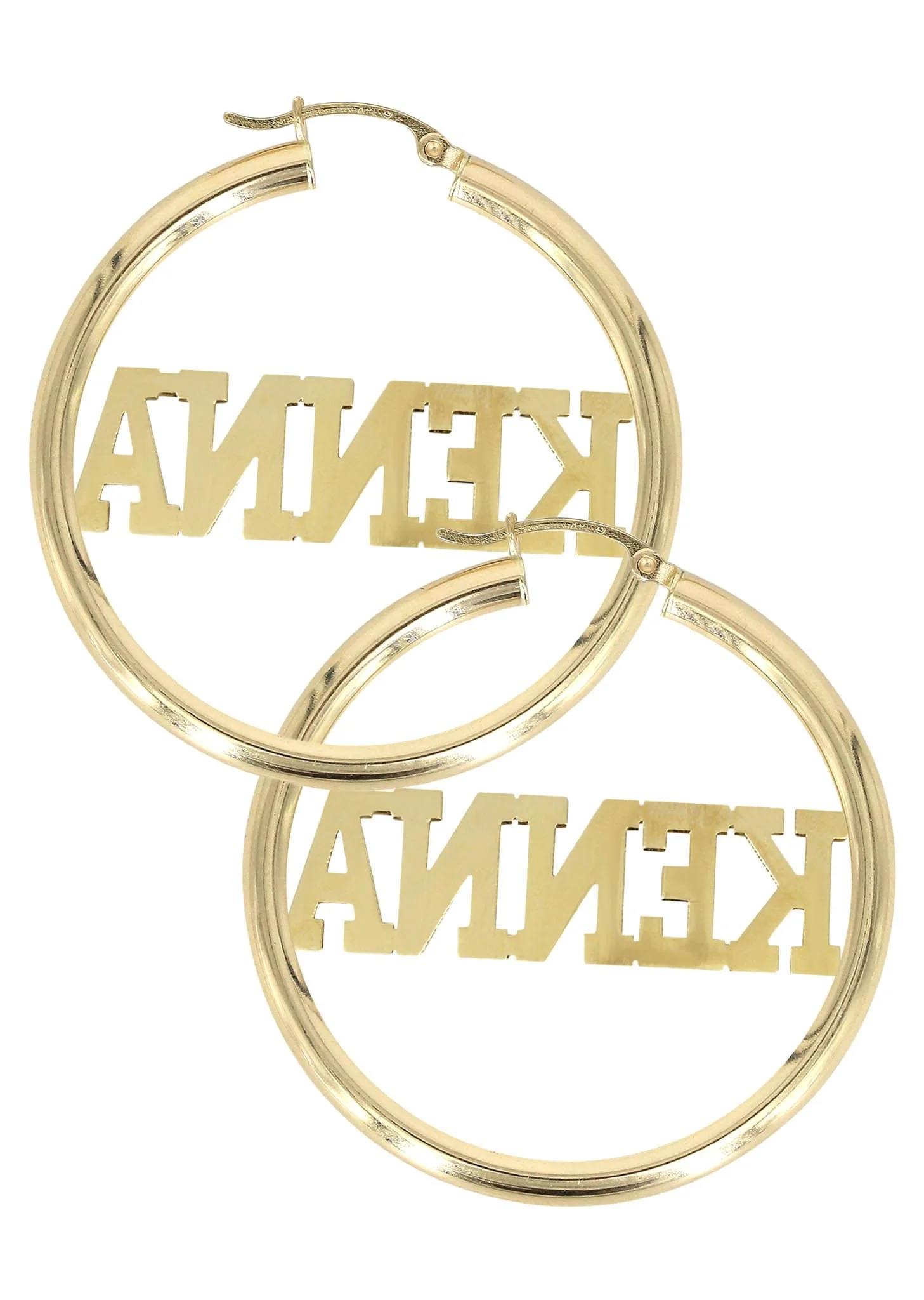 14K Ladies Diamond Cut Name Plate Hoop Earrings - Image 2