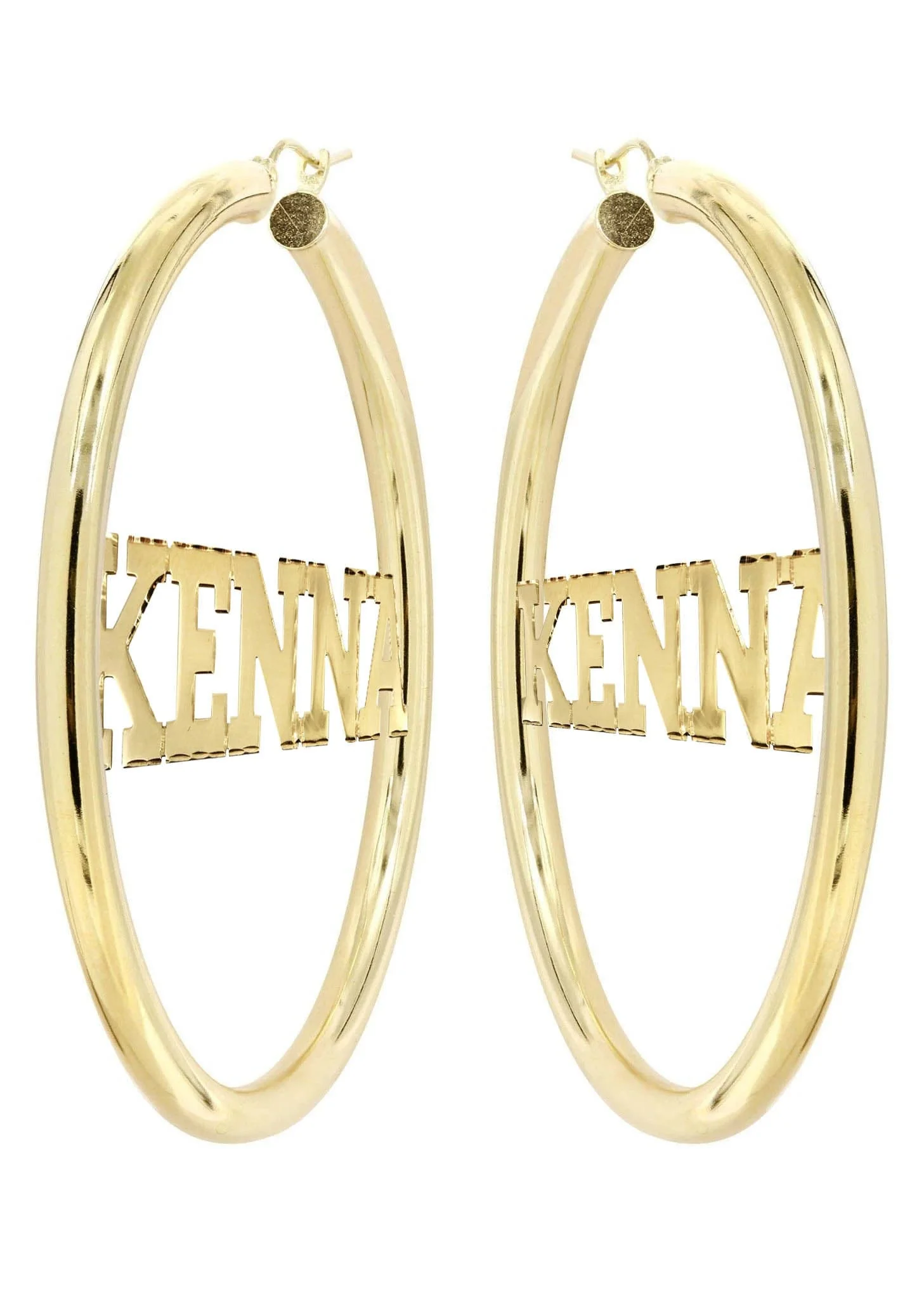 14K Ladies Diamond Cut Name Plate Hoop Earrings - Image 3