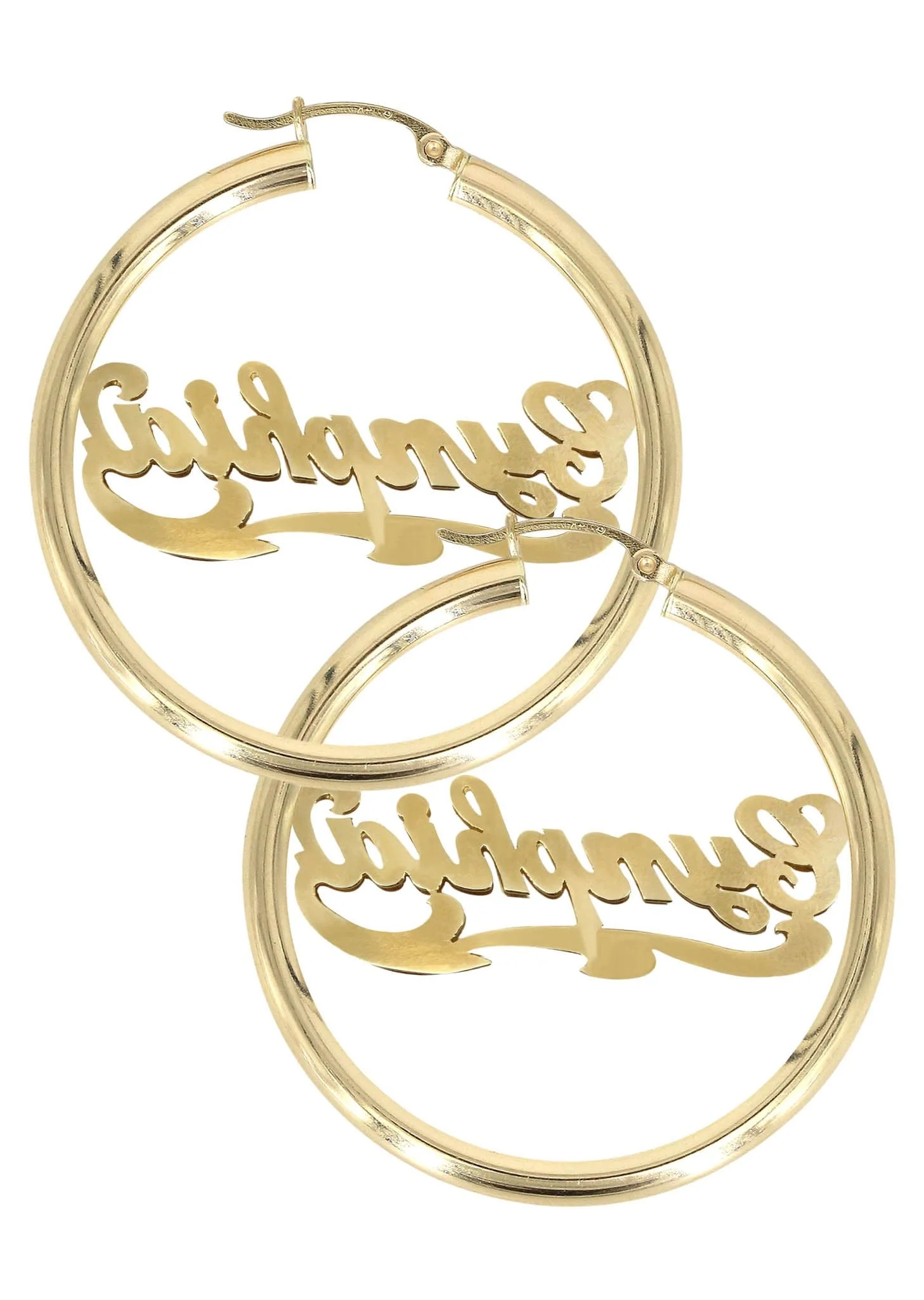 14K Ladies Diamond Cut Name Plate Hoop Earrings - Image 2