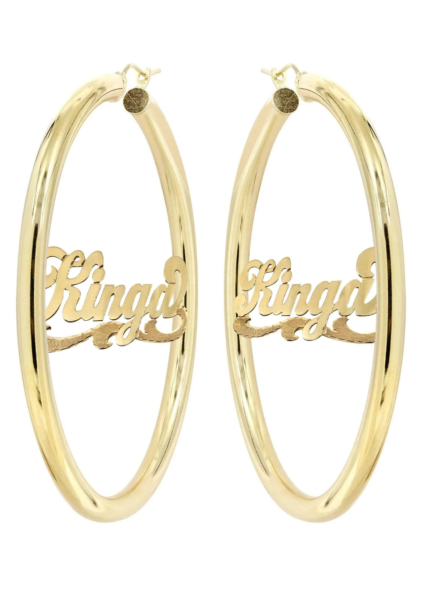 14K Ladies Plain with Diamond Cut Name Plate Hoop Earrings - Image 3