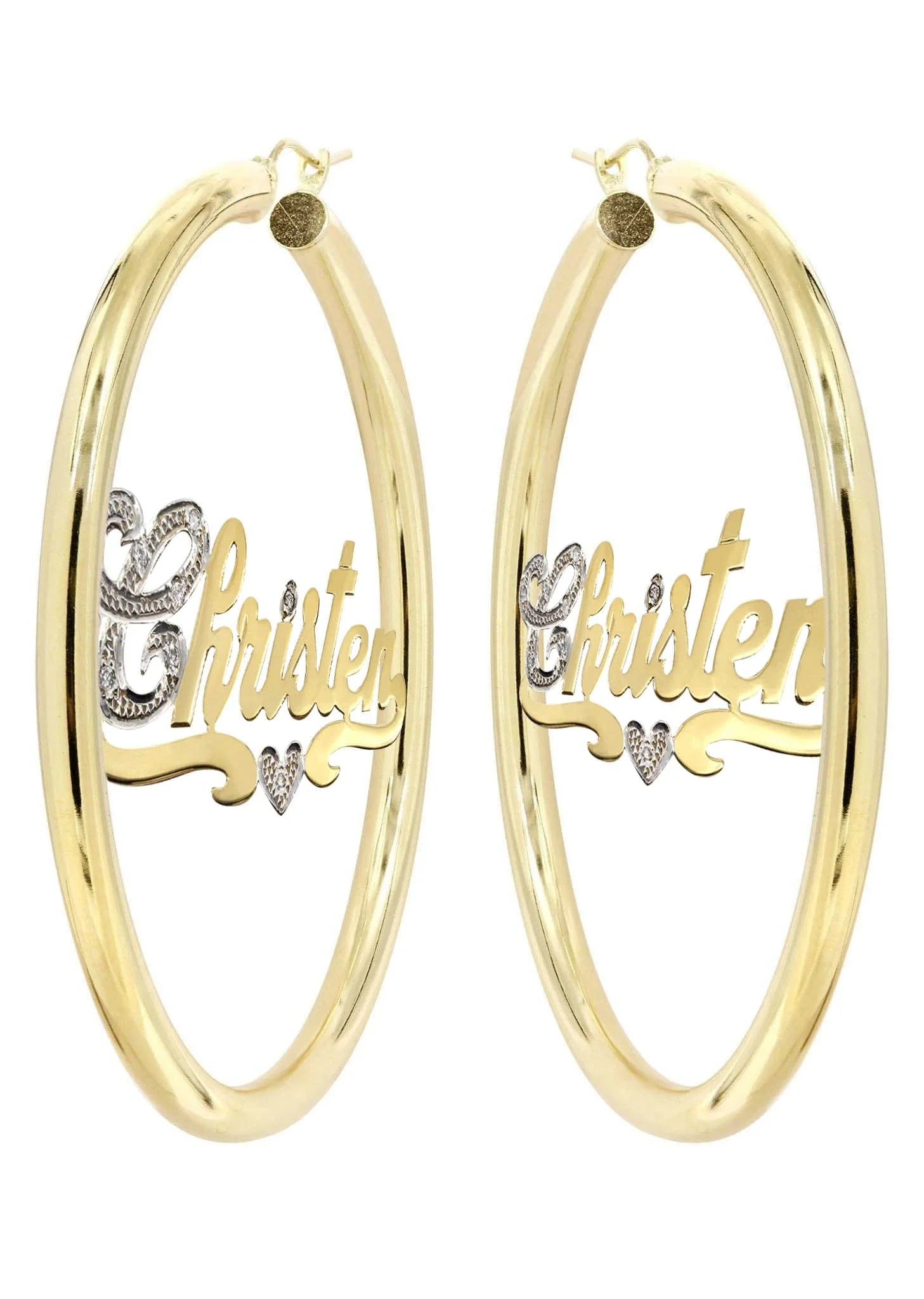 14K Ladies Two Tone Name Plate Hoop Earrings - Image 3