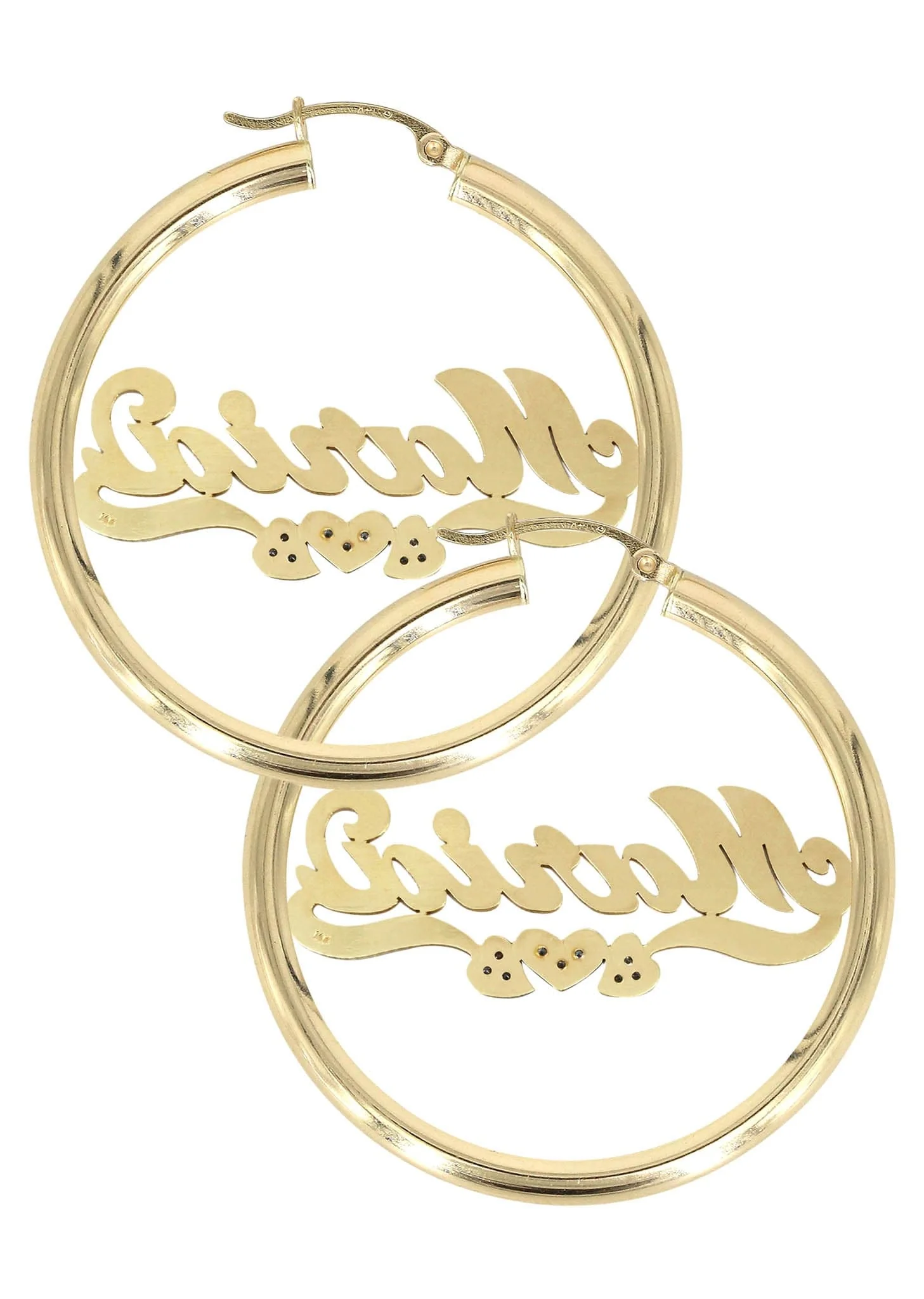 14K Ladies Diamond Heart Name Plate Hoop Earrings - Image 2