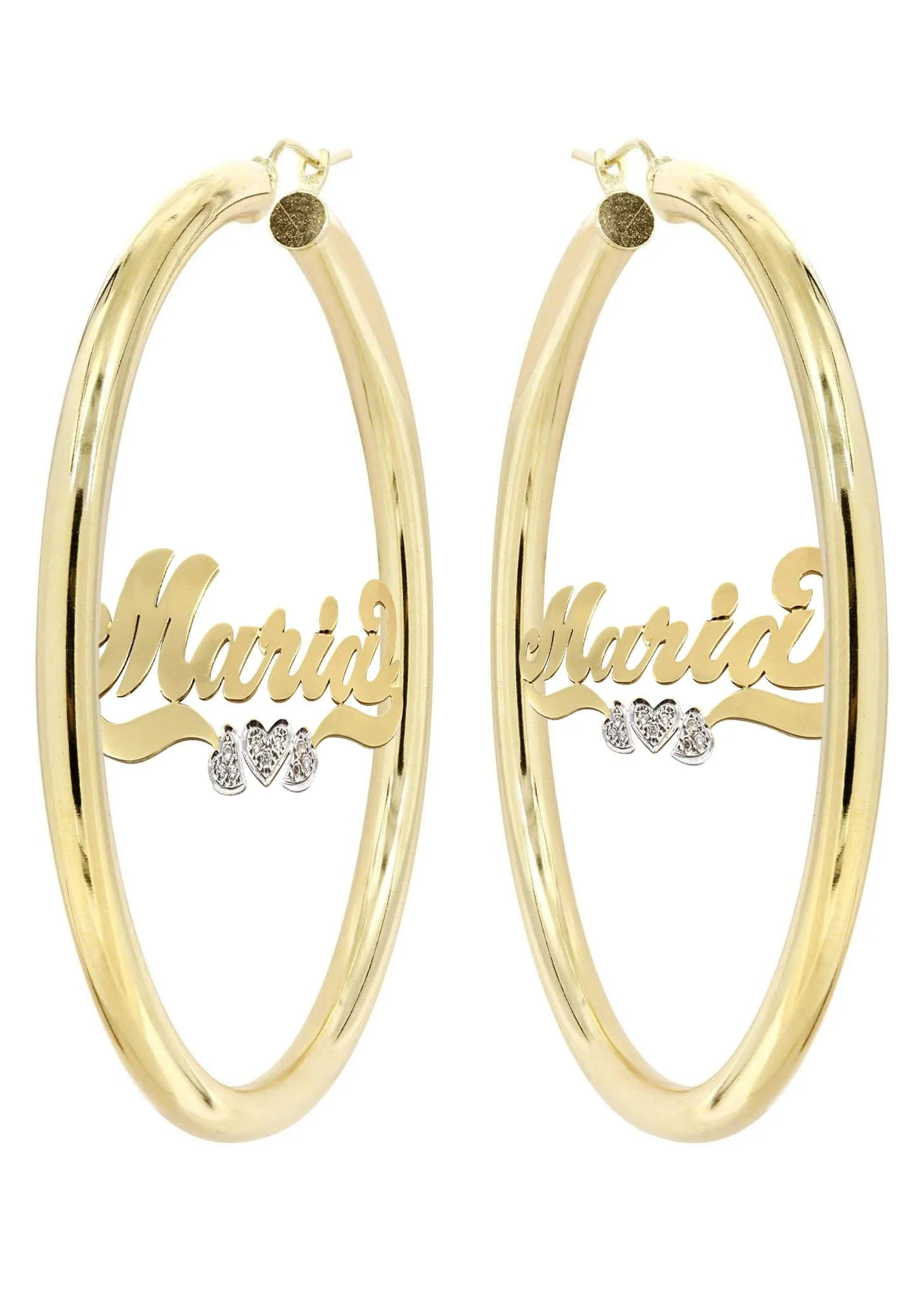 14K Ladies Diamond Heart Name Plate Hoop Earrings - Image 3