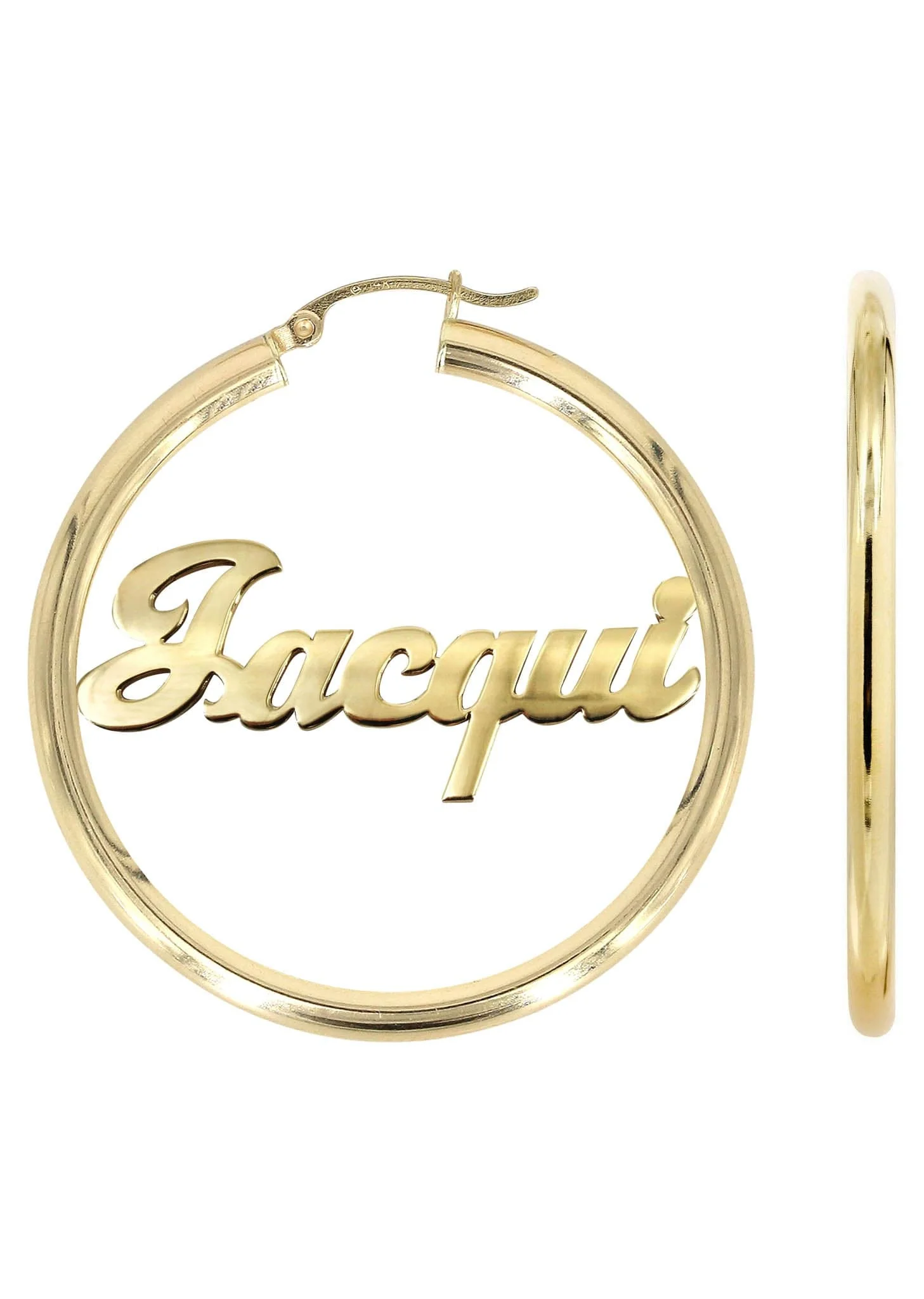 14K Ladies Plain Gold Name Plate Hoop Earrings