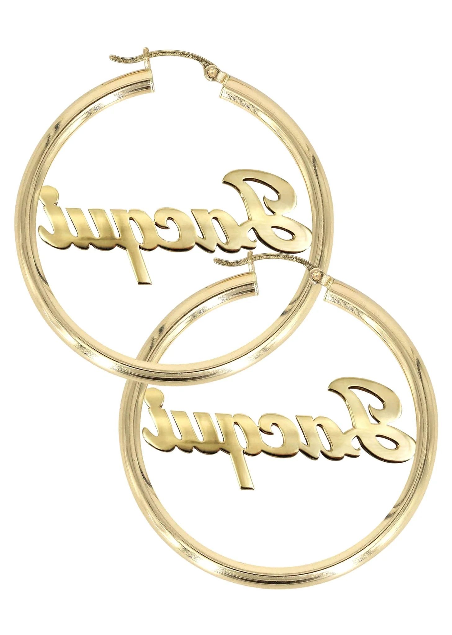 14K Ladies Plain Gold Name Plate Hoop Earrings - Image 2
