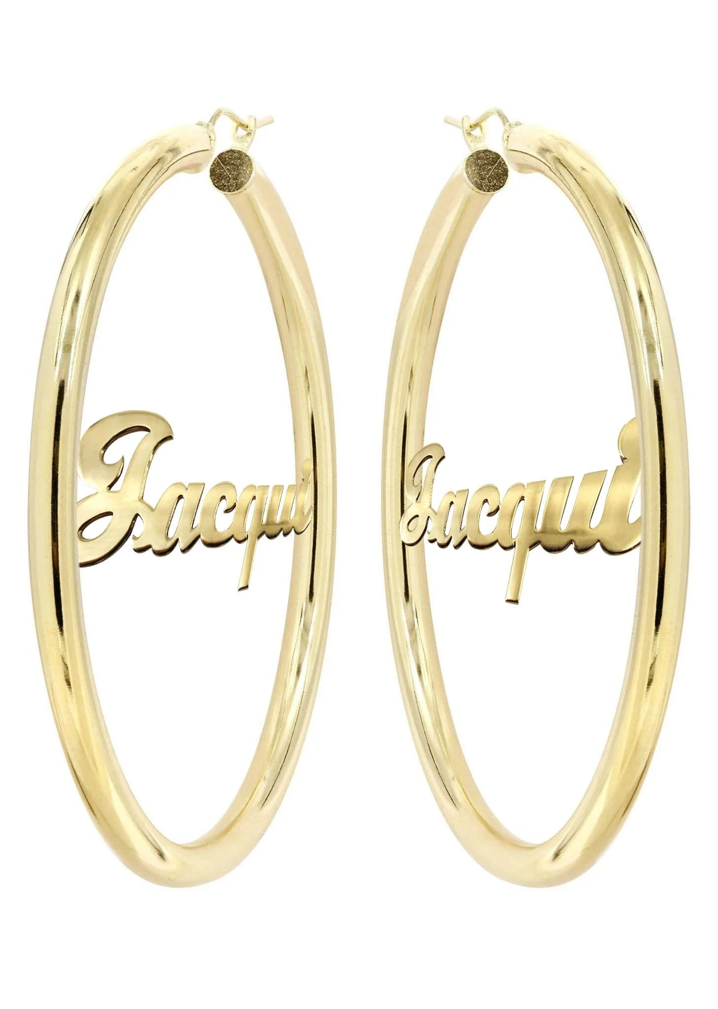 14K Ladies Plain Gold Name Plate Hoop Earrings - Image 3