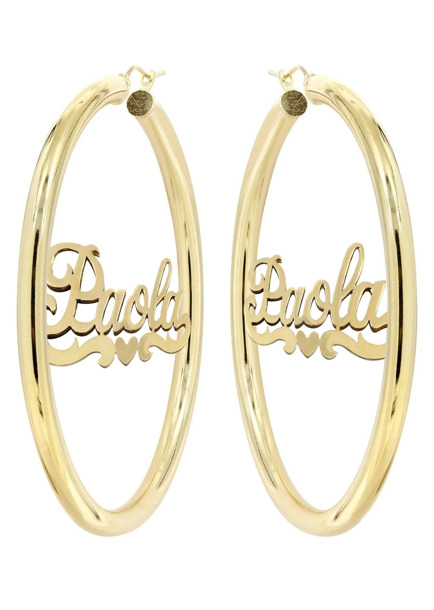 14K Ladies Heart Name Plate Hoop Earrings - Image 3