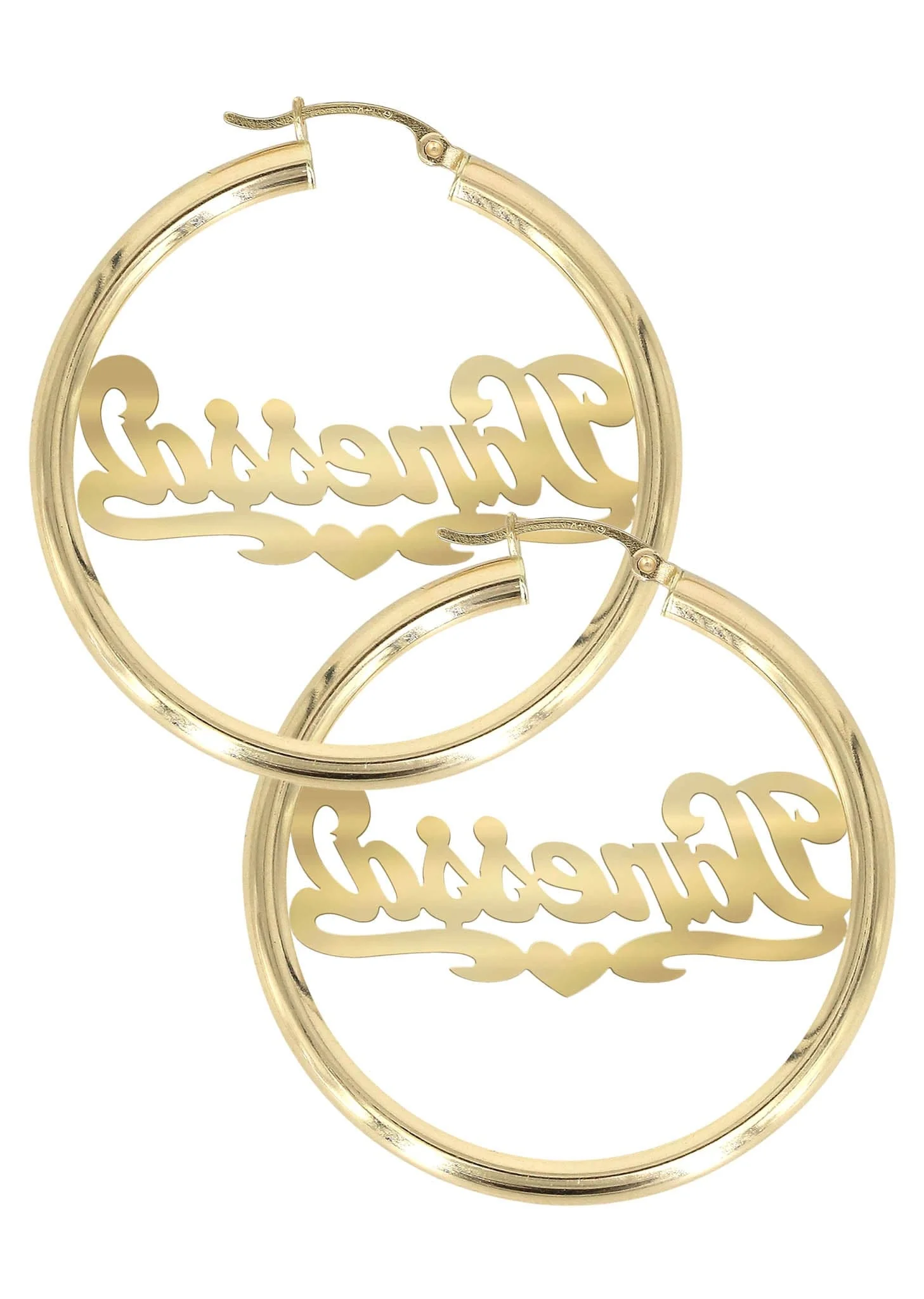 14K Ladies Diamond Cut Name Plate Hoop Earrings - Image 2