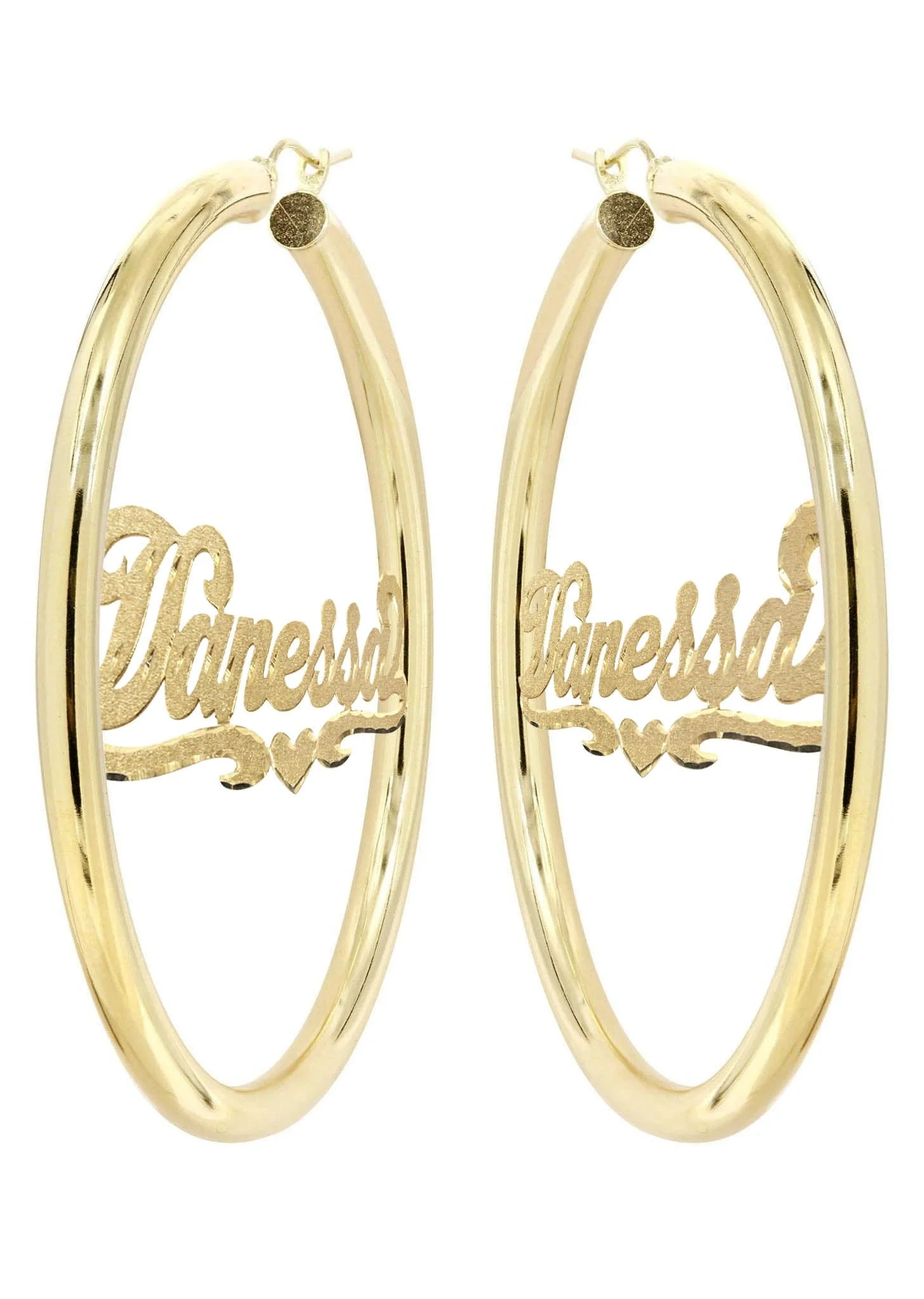 14K Ladies Diamond Cut Name Plate Hoop Earrings - Image 3