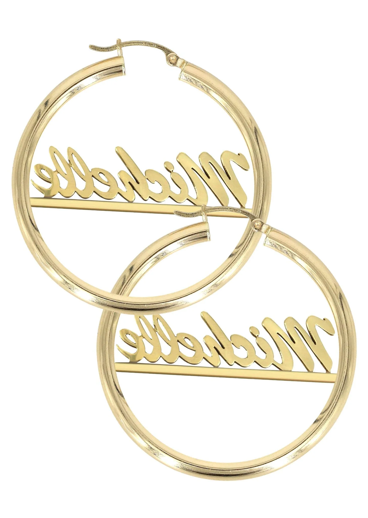 14K Ladies Diamond Cut Name Plate Hoop Earrings - Image 2