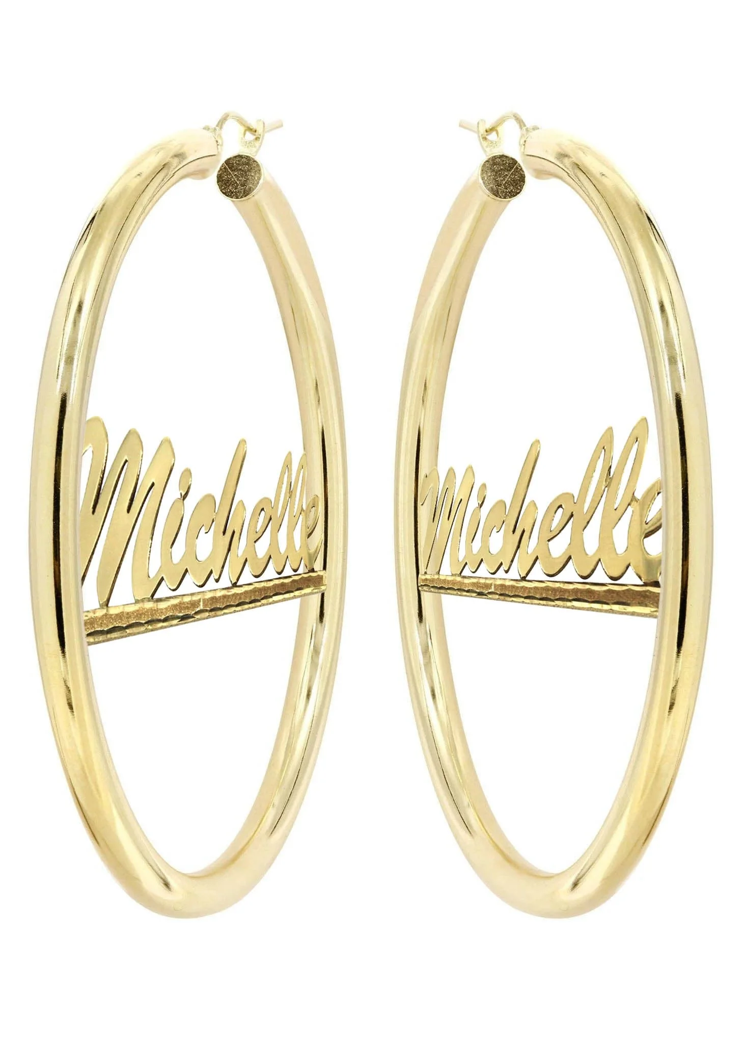 14K Ladies Diamond Cut Name Plate Hoop Earrings - Image 3