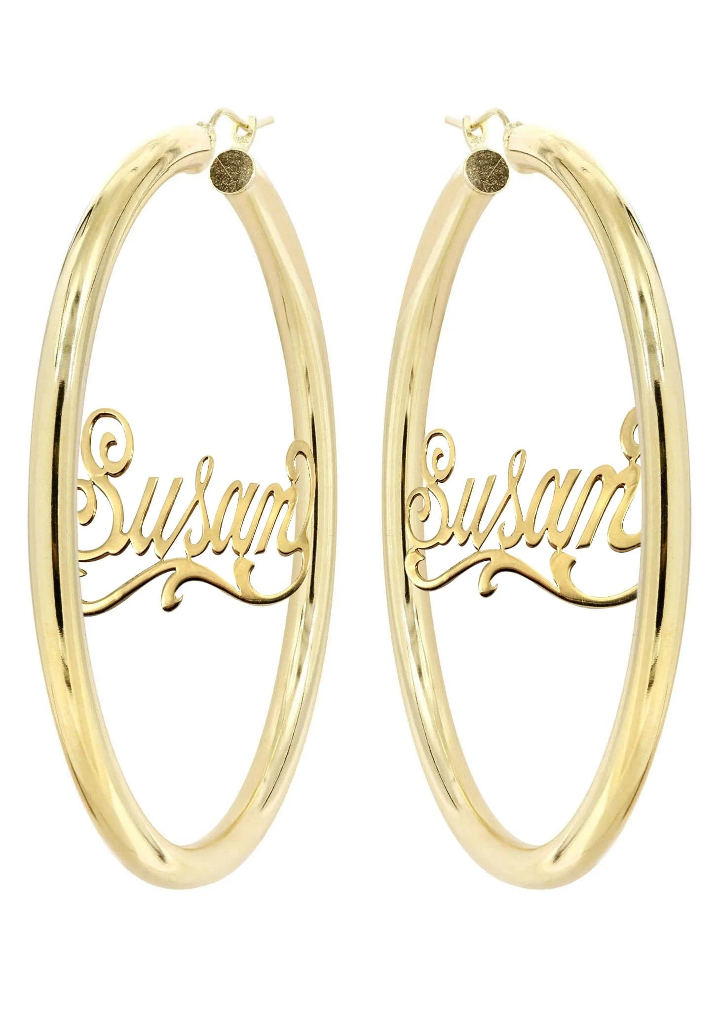 14K Ladies Plain Gold Name Plate Hoop Earrings - Image 3